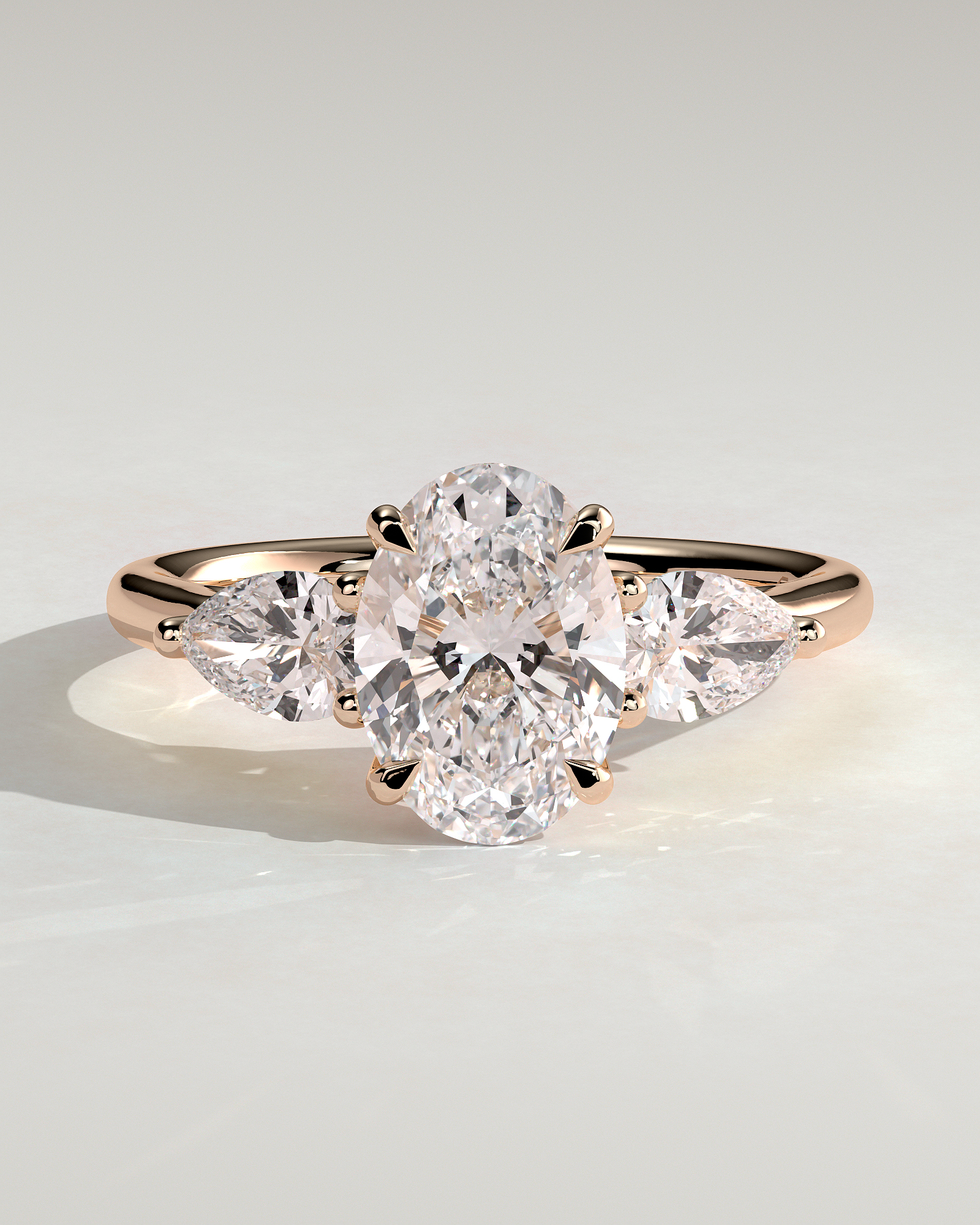 Amara - Trellis Set Oval Trilogy - 18k Rose Gold