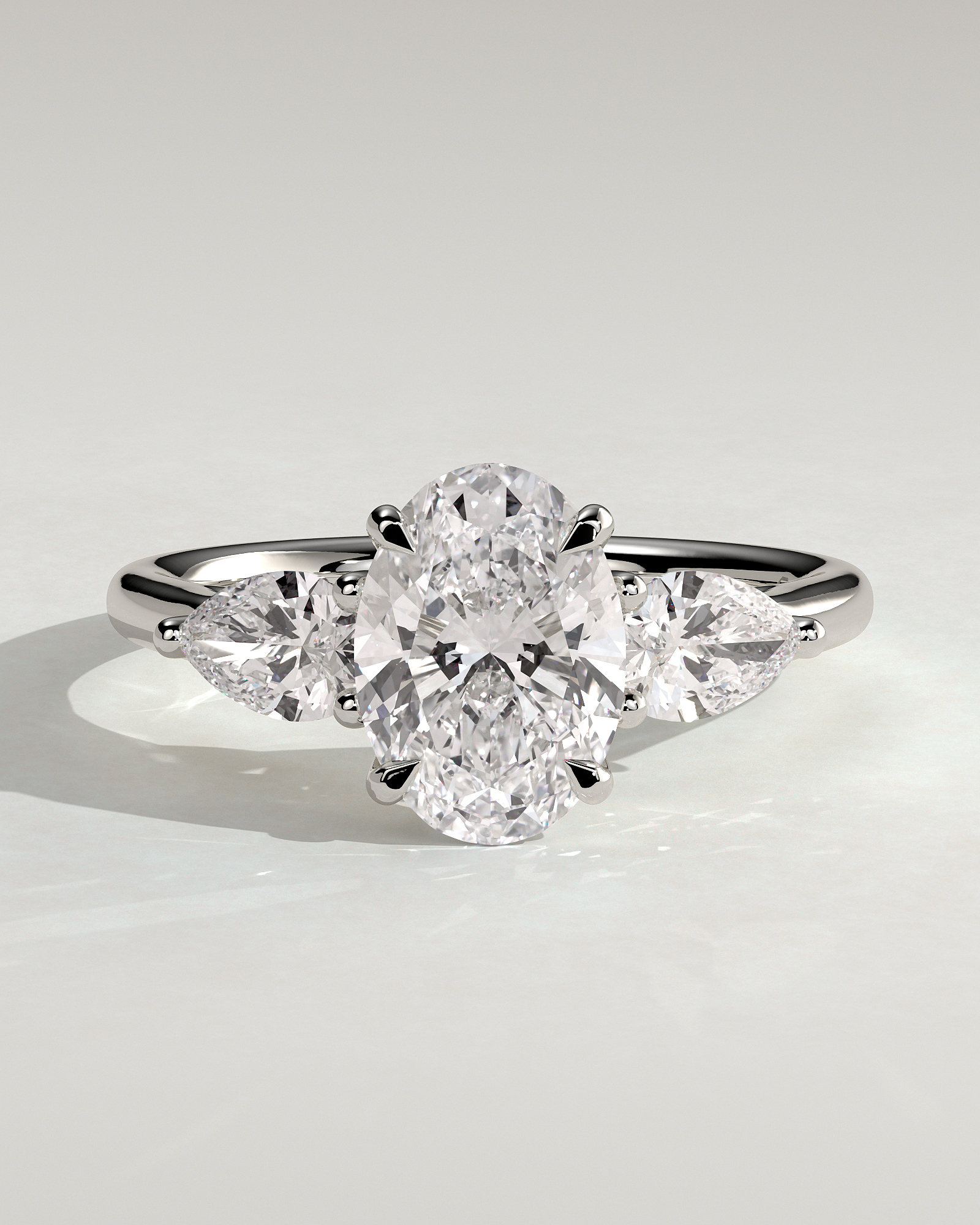 Amara - Trellis Set Oval Trilogy - 18k White Gold