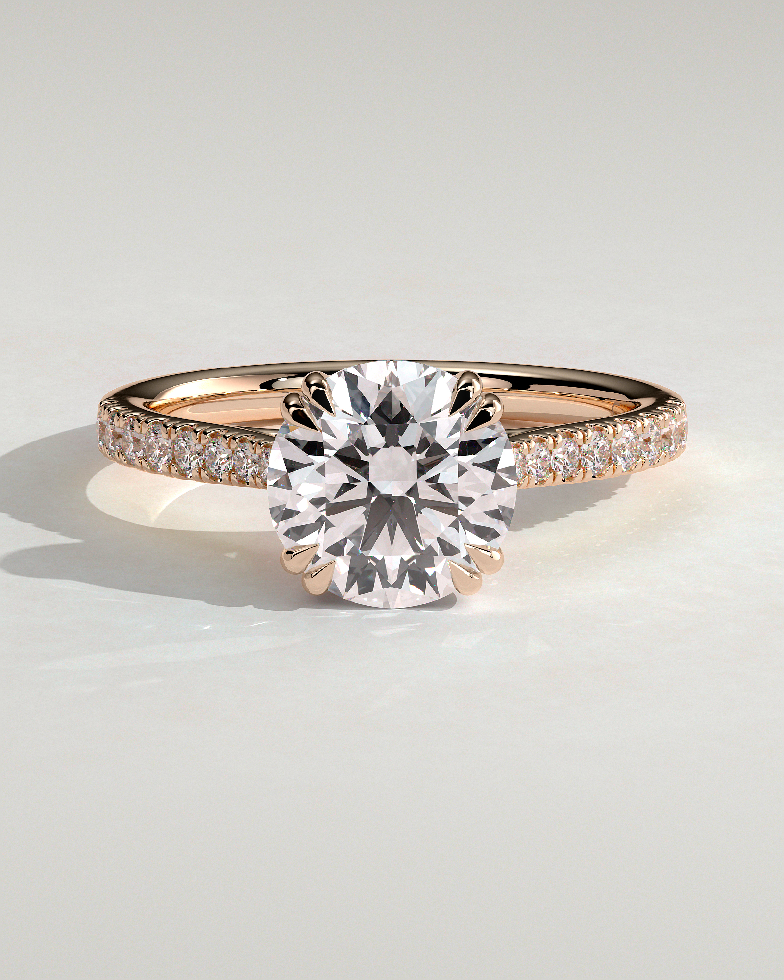 Amelia  Cathedral Pav Round Solitaire with Hidden Halo - 18k Rose Gold