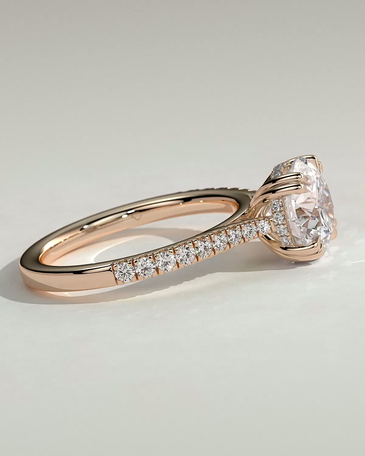 Amelia  Cathedral Pav Round Solitaire with Hidden Halo - 18k Rose Gold