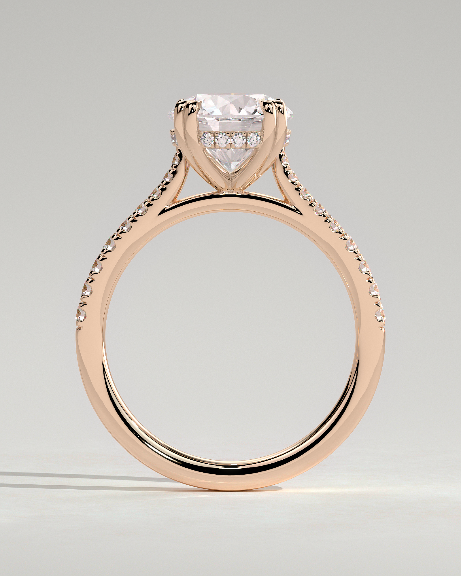 Amelia  Cathedral Pav Round Solitaire with Hidden Halo - 18k Rose Gold