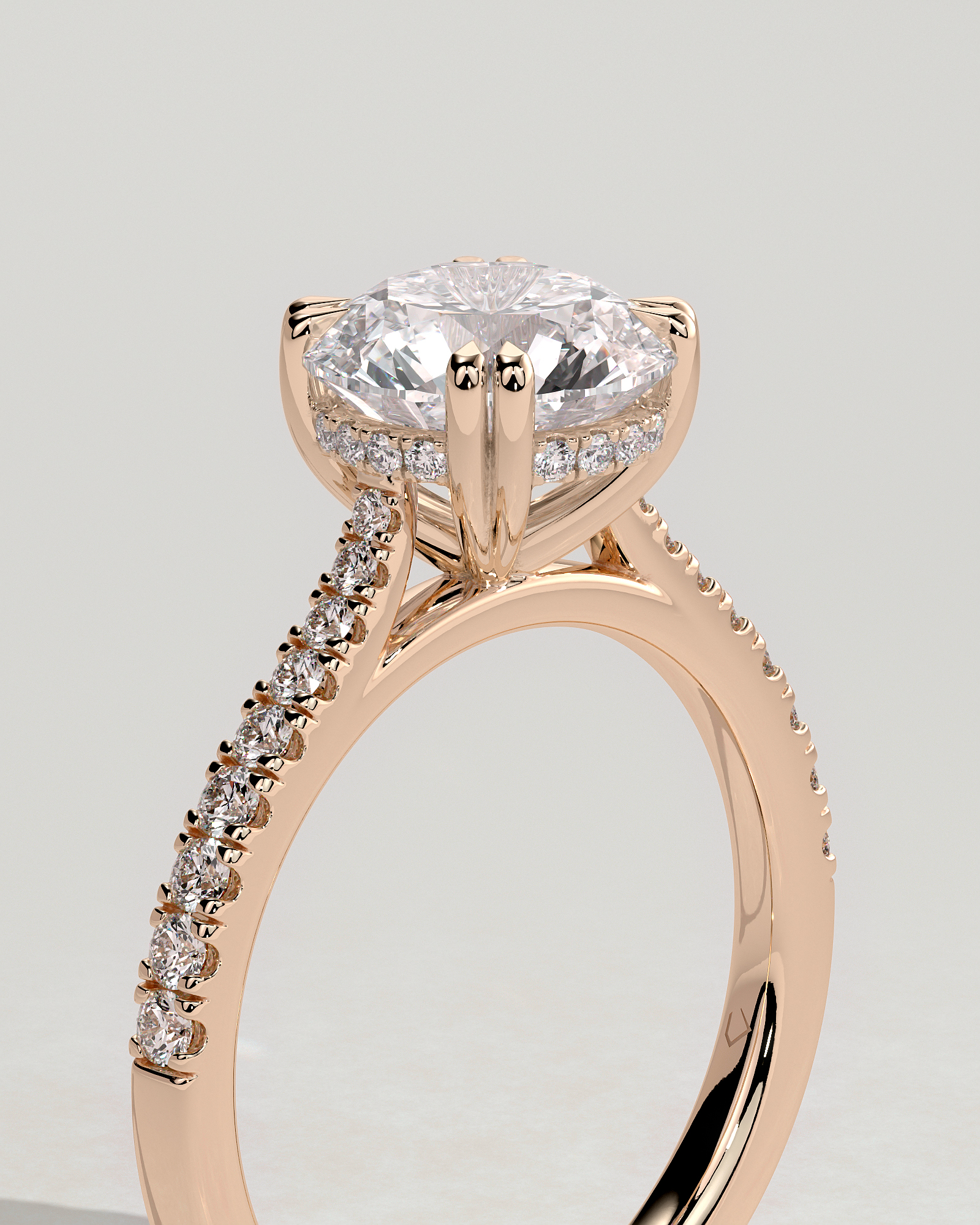Amelia  Cathedral Pav Round Solitaire with Hidden Halo - 18k Rose Gold