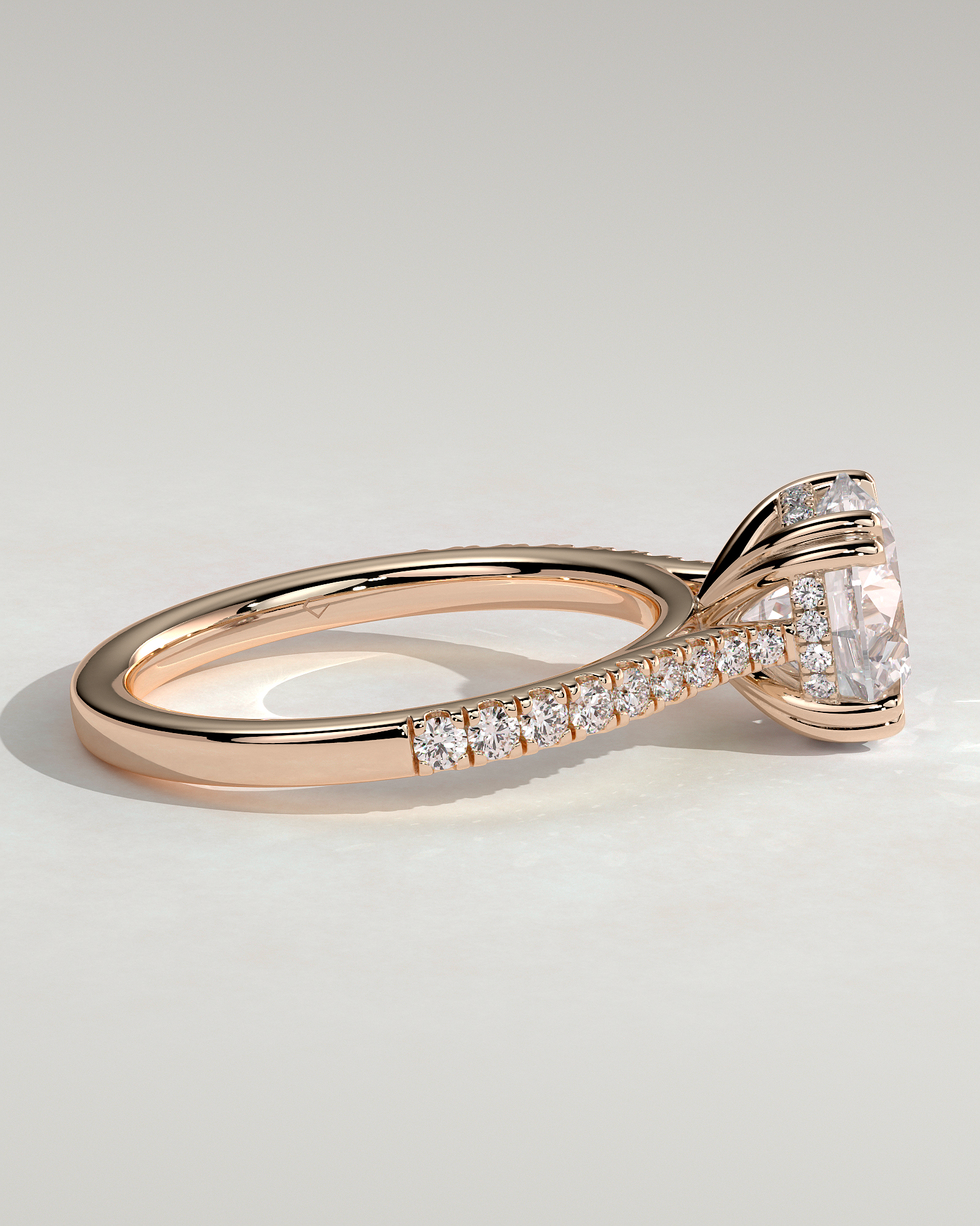 Amelia  Cathedral Pav Round Solitaire with Hidden Halo - 18k Rose Gold