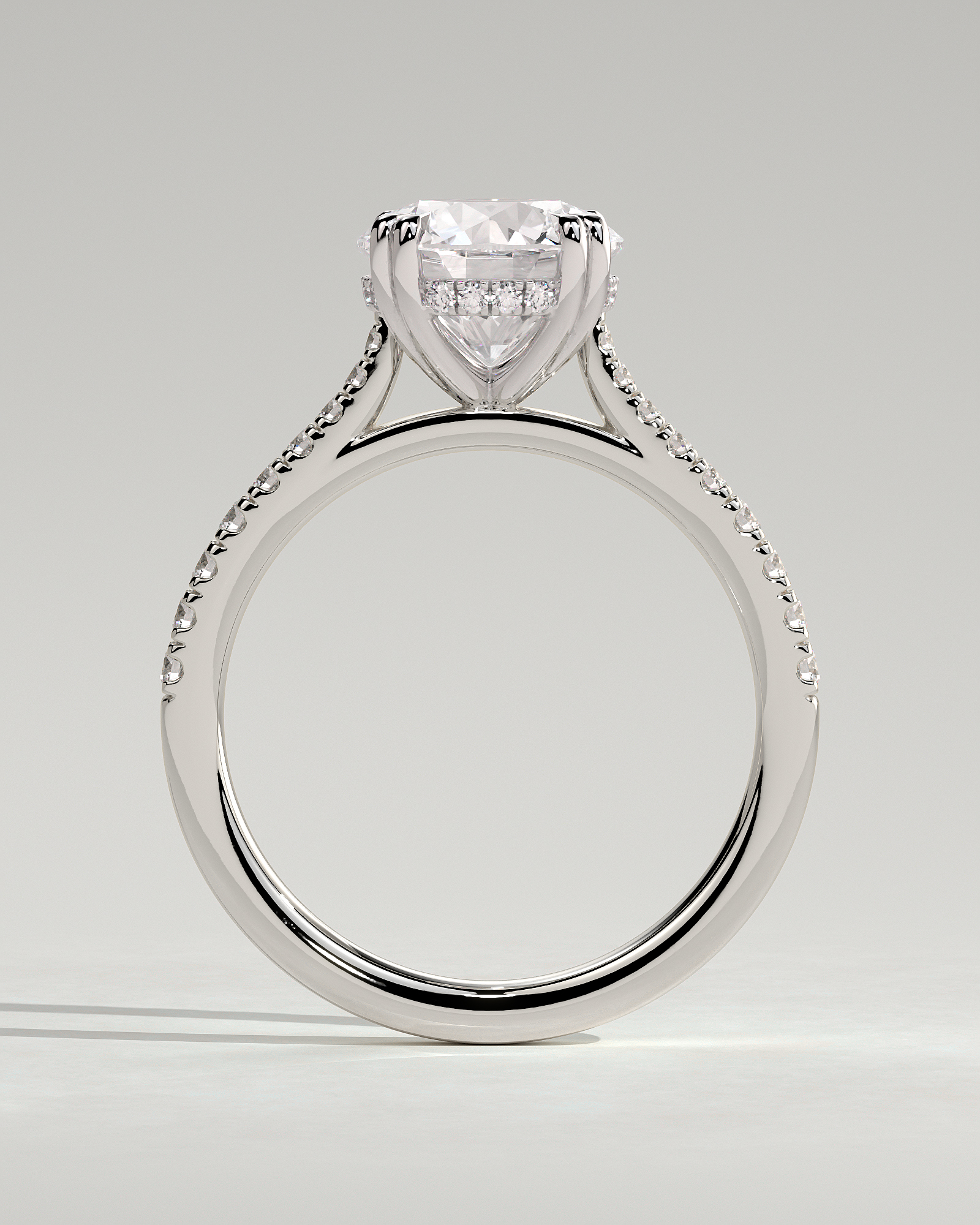 Amelia  Cathedral Pav Round Solitaire with Hidden Halo - 18k White Gold