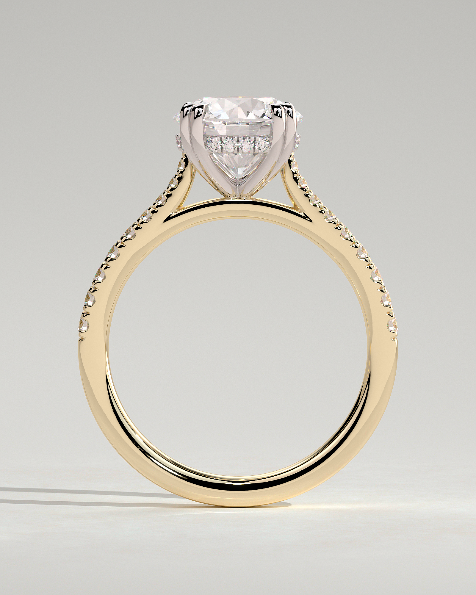 Amelia  Cathedral Pav Round Solitaire with Hidden Halo - 18k Yellow Gold / 18k White Gold