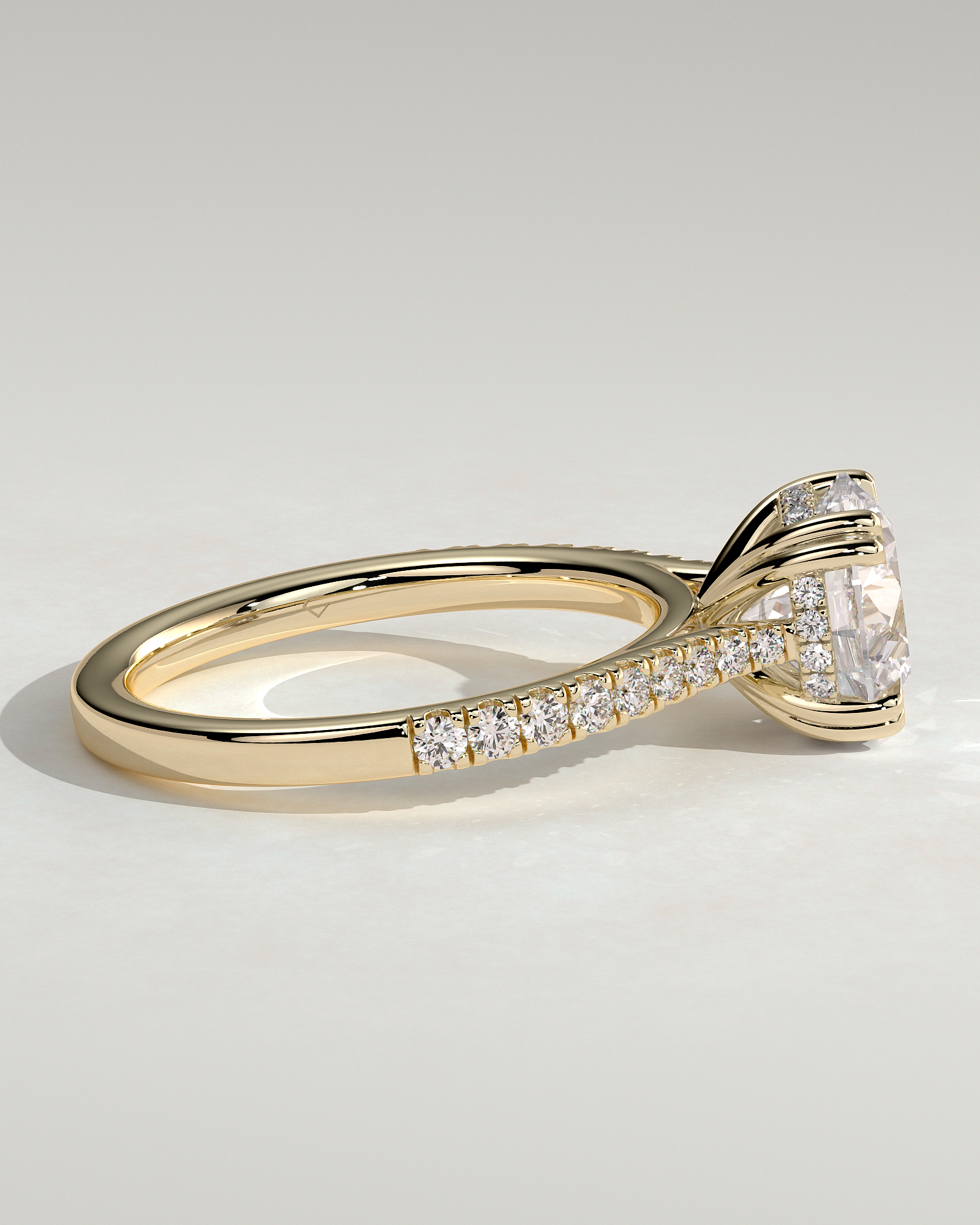 Amelia  Cathedral Pav Round Solitaire with Hidden Halo - 18k Yellow Gold