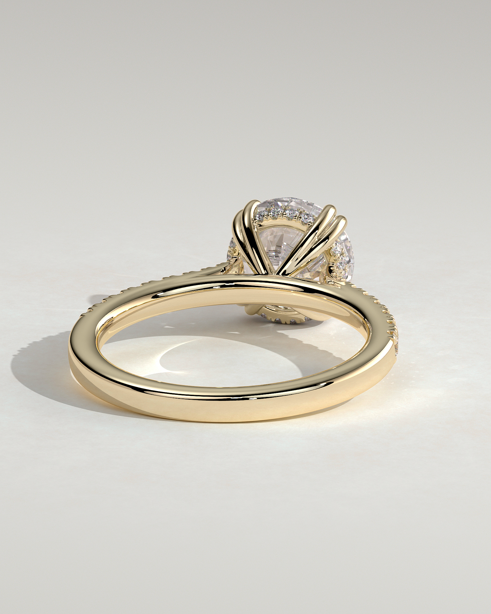 Amelia  Cathedral Pav Round Solitaire with Hidden Halo - 18k Yellow Gold