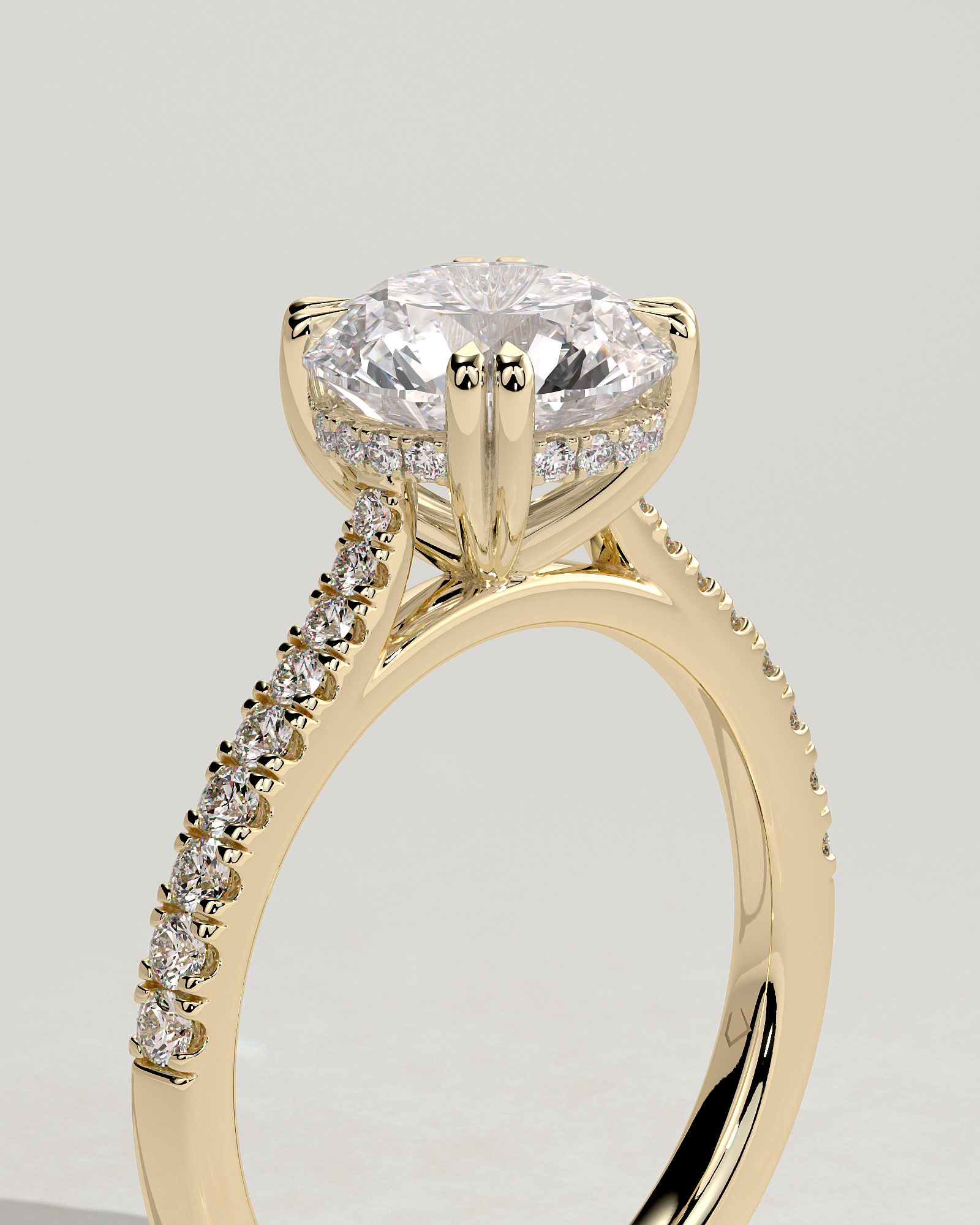 Amelia  Cathedral Pav Round Solitaire with Hidden Halo - 18k Yellow Gold
