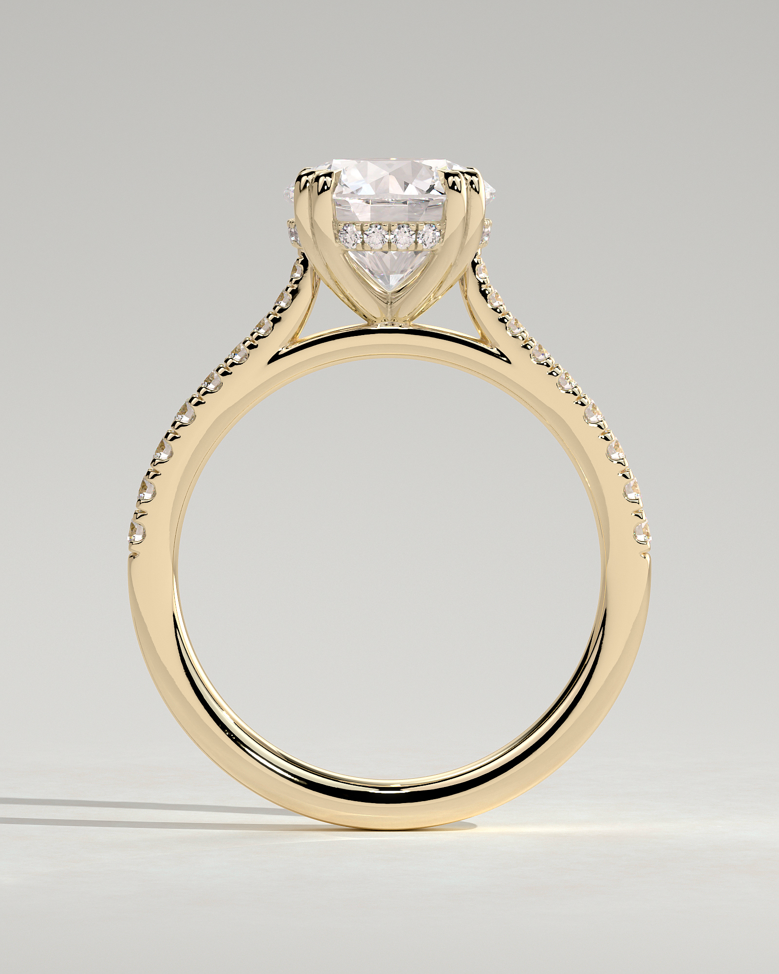 Amelia  Cathedral Pav Round Solitaire with Hidden Halo - 18k Yellow Gold