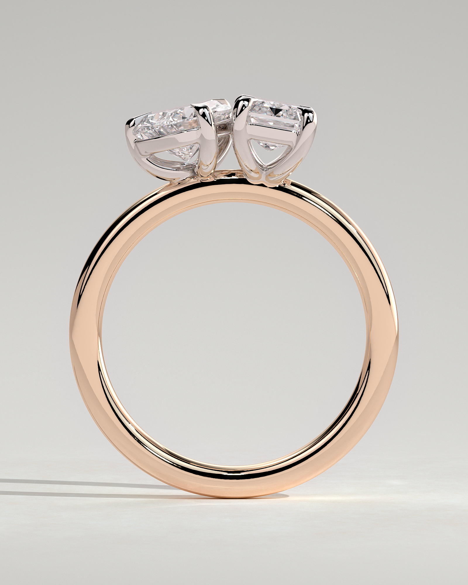 Amor - Pear and Emerald Toi Et Moi - 18k Rose Gold / 18k White Gold
