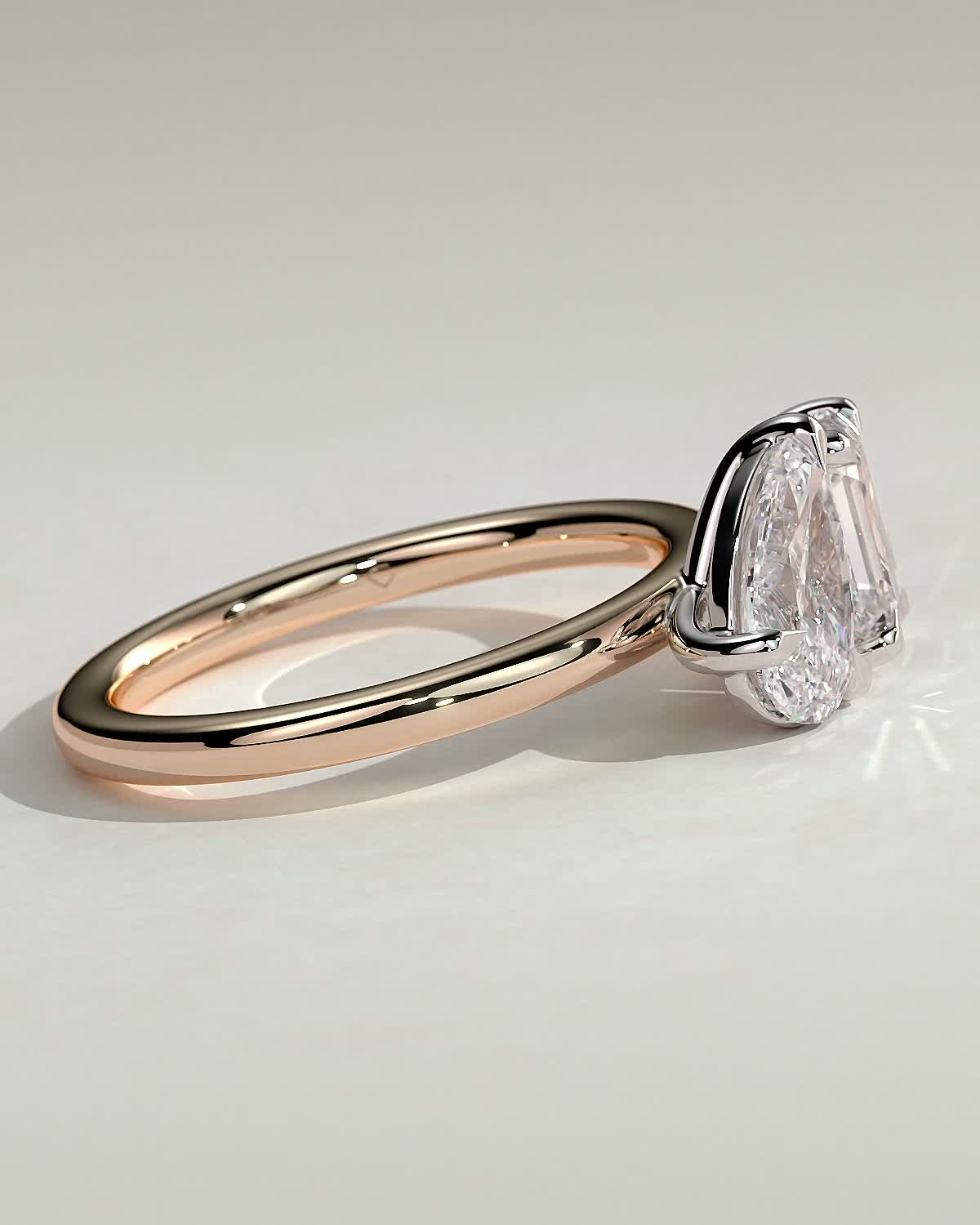 Amor - Pear and Emerald Toi Et Moi - 18k Rose Gold / 18k White Gold