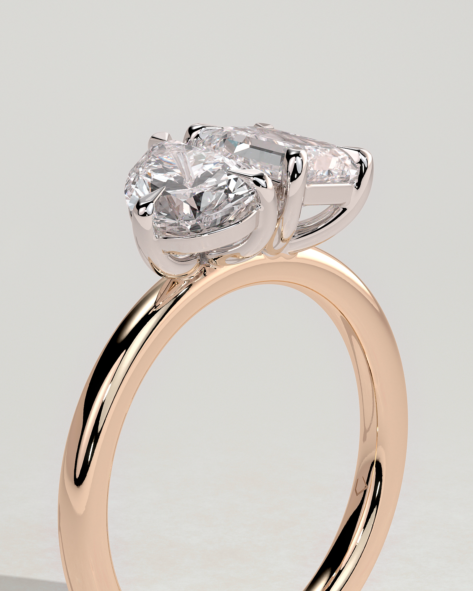 Amor - Pear and Emerald Toi Et Moi - 18k Rose Gold / 18k White Gold