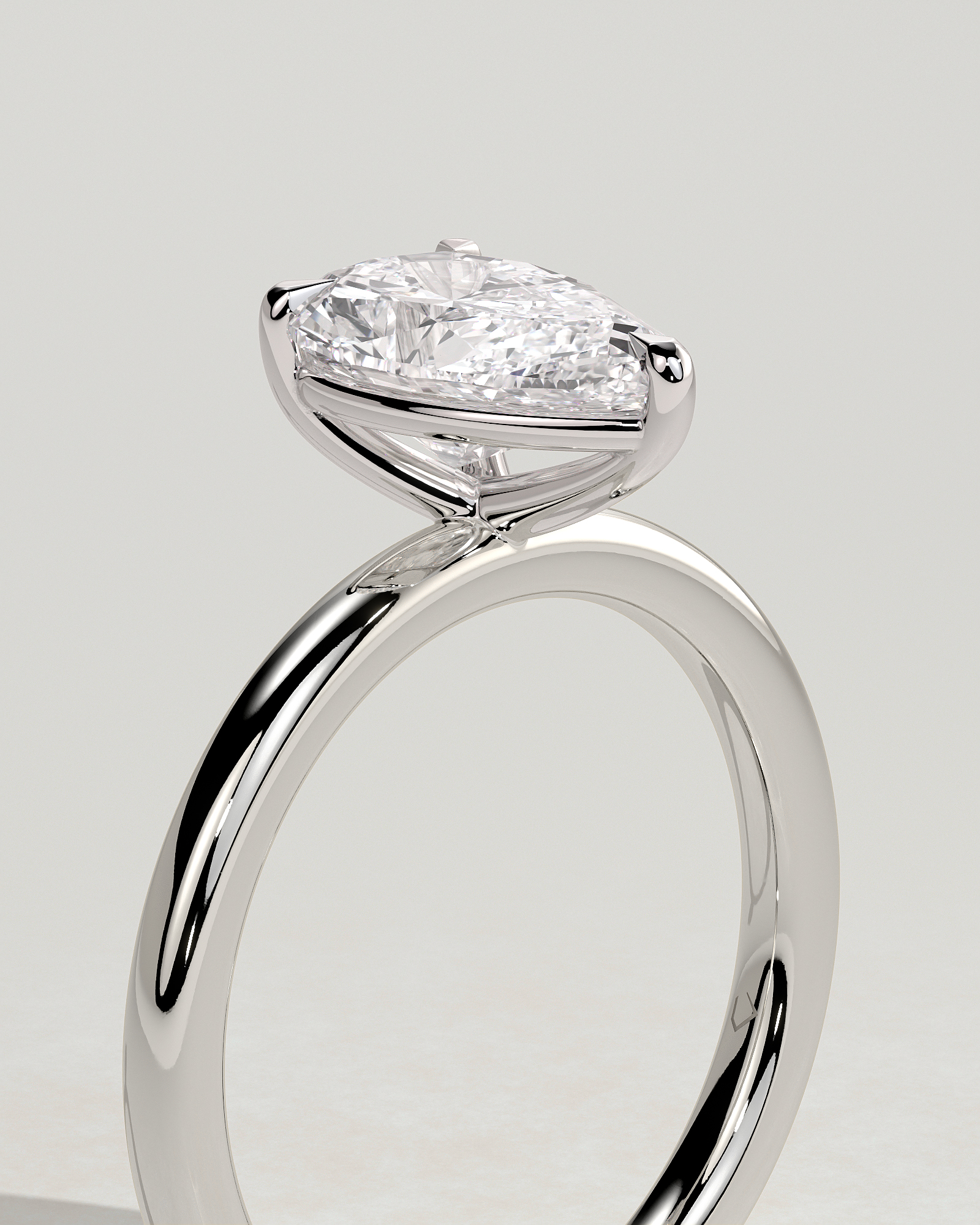 Amy  3 Claw Pear Solitaire - 18k White Gold Eagle Claw