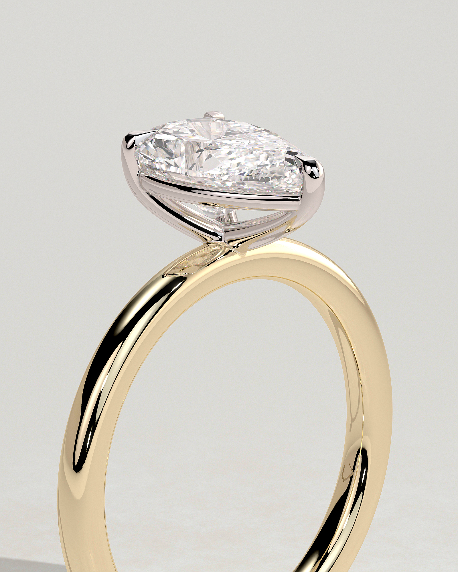 Amy  3 Claw Pear Solitaire - 18k Yellow Gold / 18k White Gold Eagle Claw