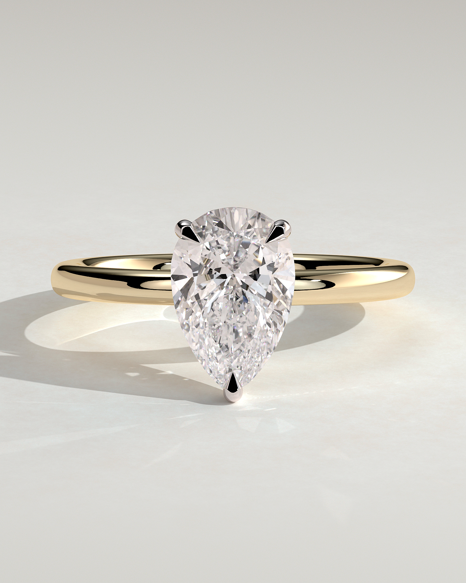 Amy  3 Claw Pear Solitaire - 18k Yellow Gold / 18k White Gold Eagle Claw