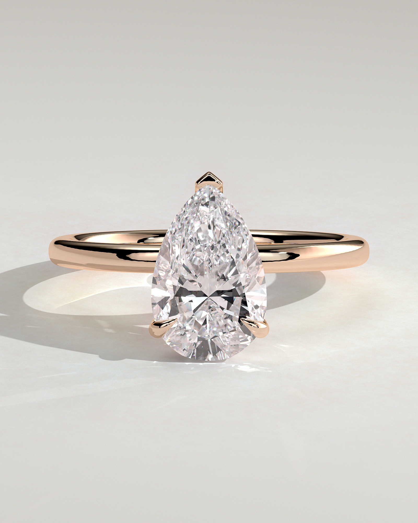 Amy  3 Claw Pear Solitaire - 18k Rose Gold V Claw