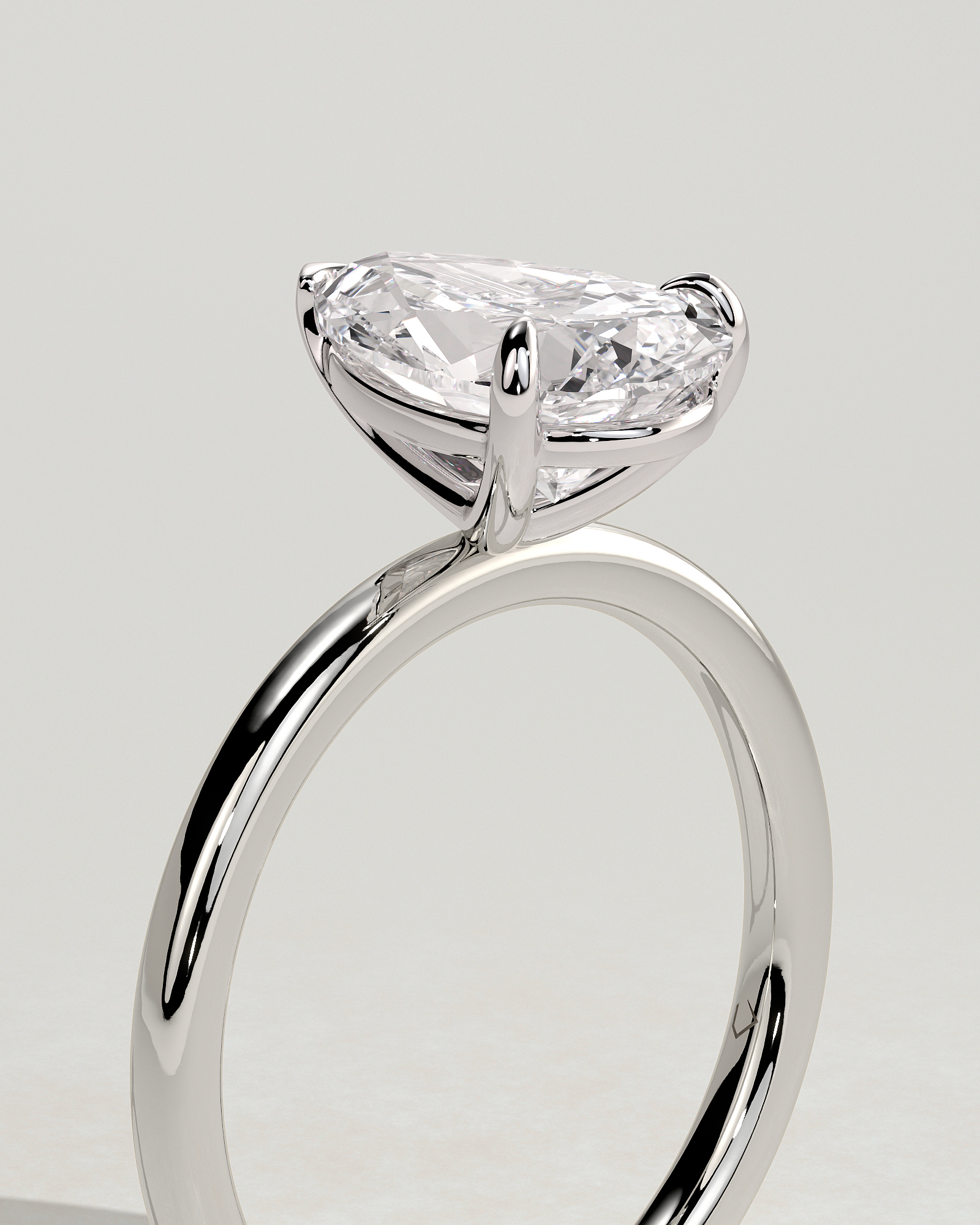 Amy  3 Claw Pear Solitaire - 18k White Gold V Claw