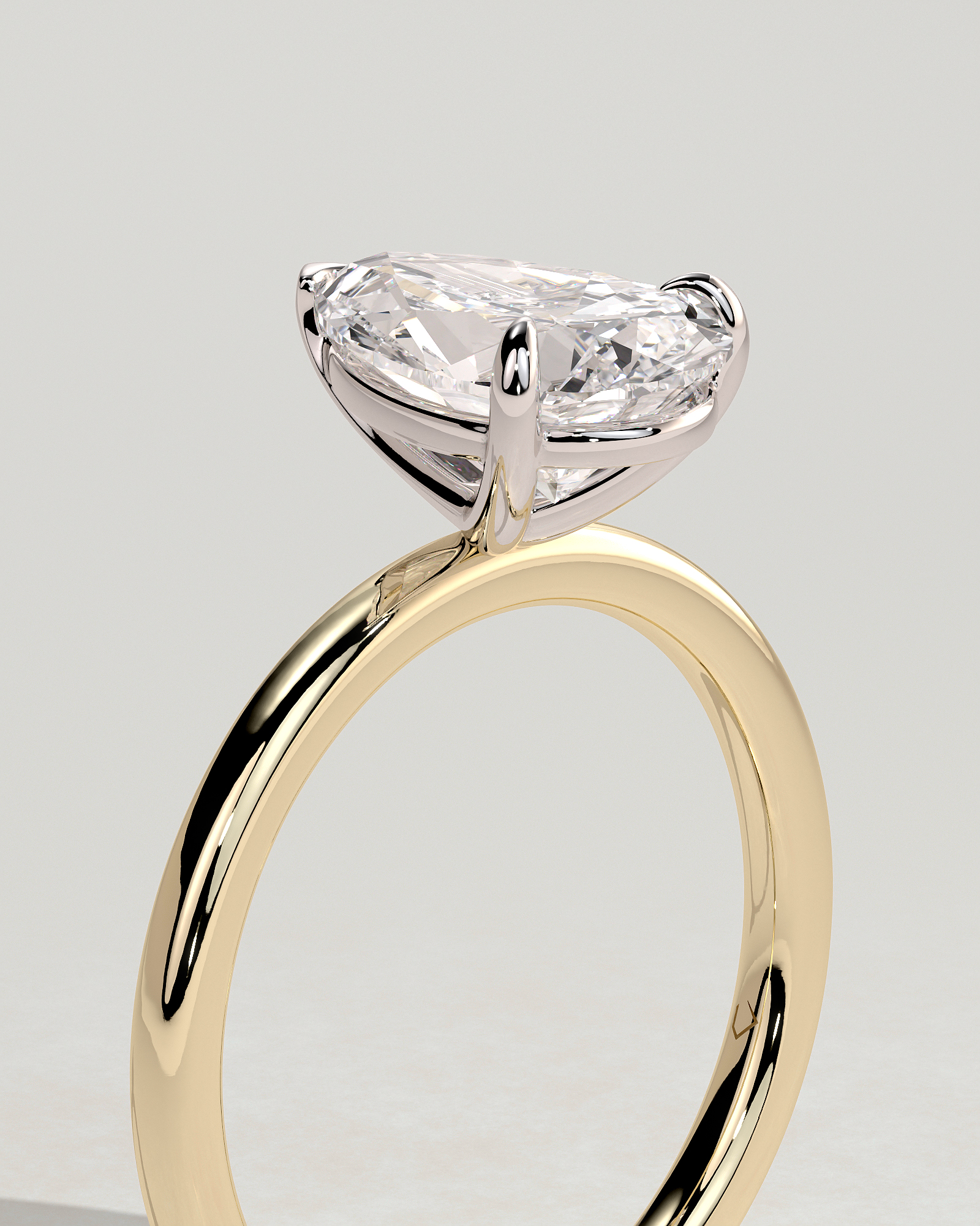 Amy  3 Claw Pear Solitaire - 18k Yellow Gold / 18k White Gold V Claw