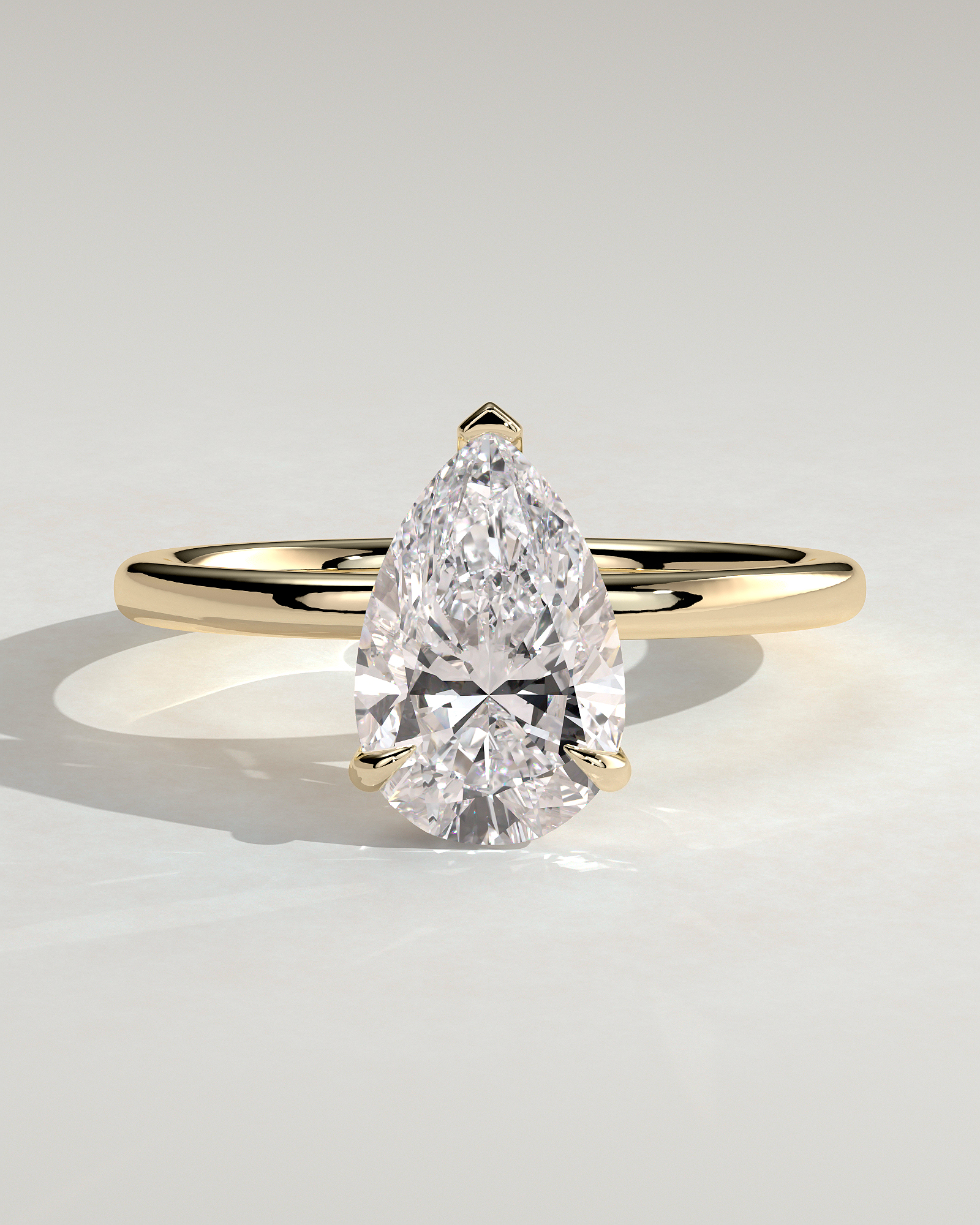 Amy  3 Claw Pear Solitaire - 18k Yellow Gold V Claw