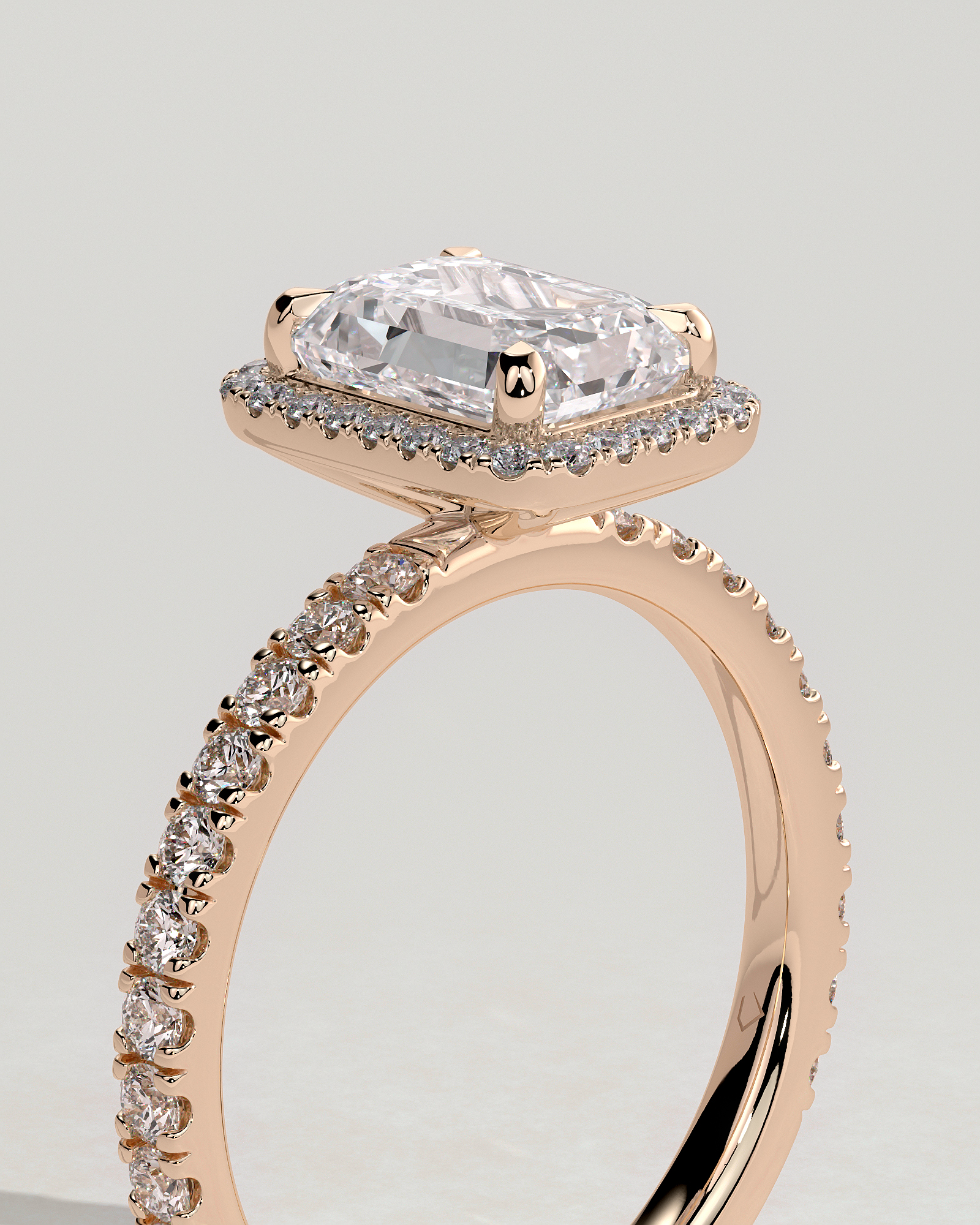 Analyce  Emerald Halo with Pave - 18k Rose Gold