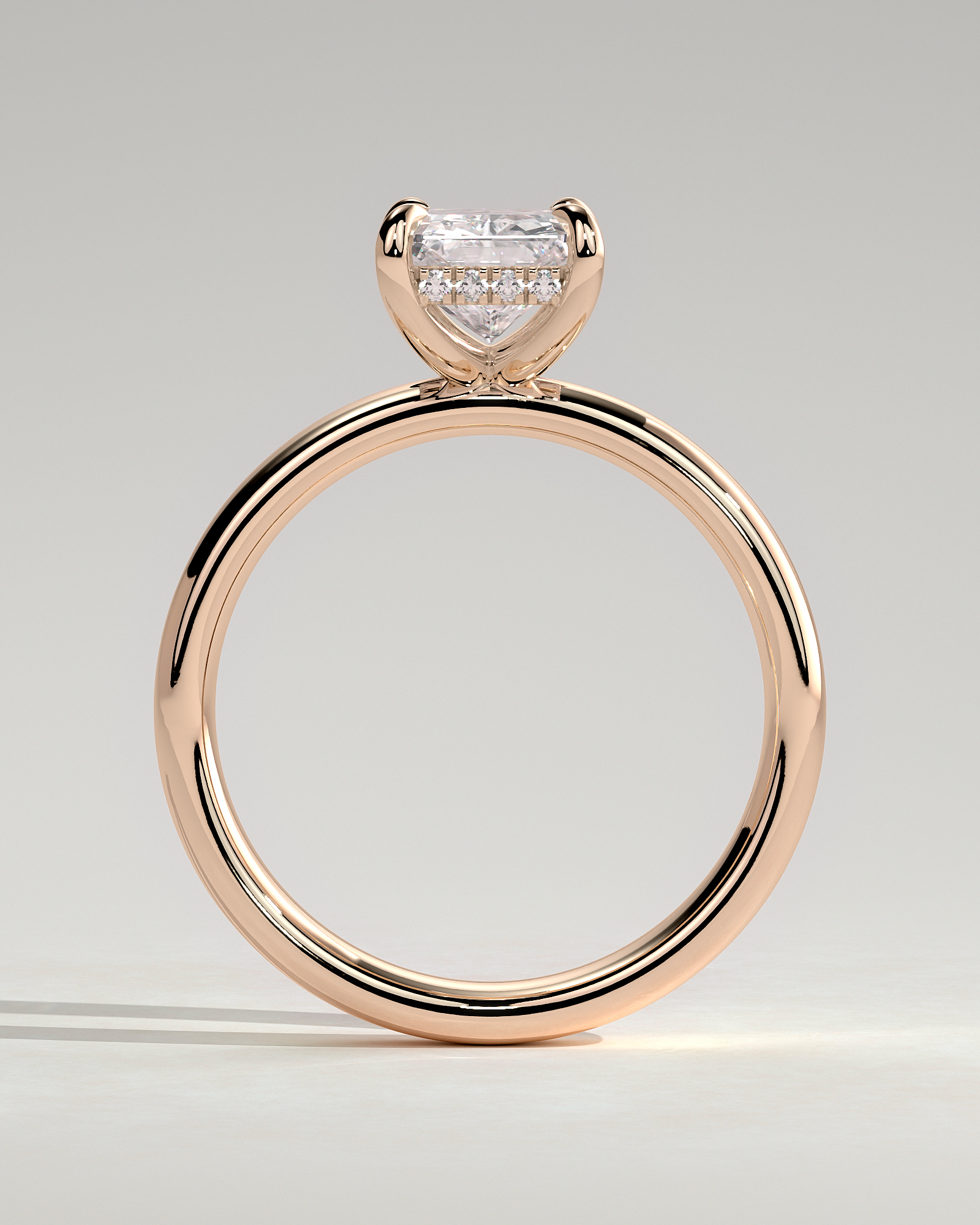 Angelina - Radiant Solitaire with Hidden Halo and Cigar Band - 18k Rose Gold High Setting