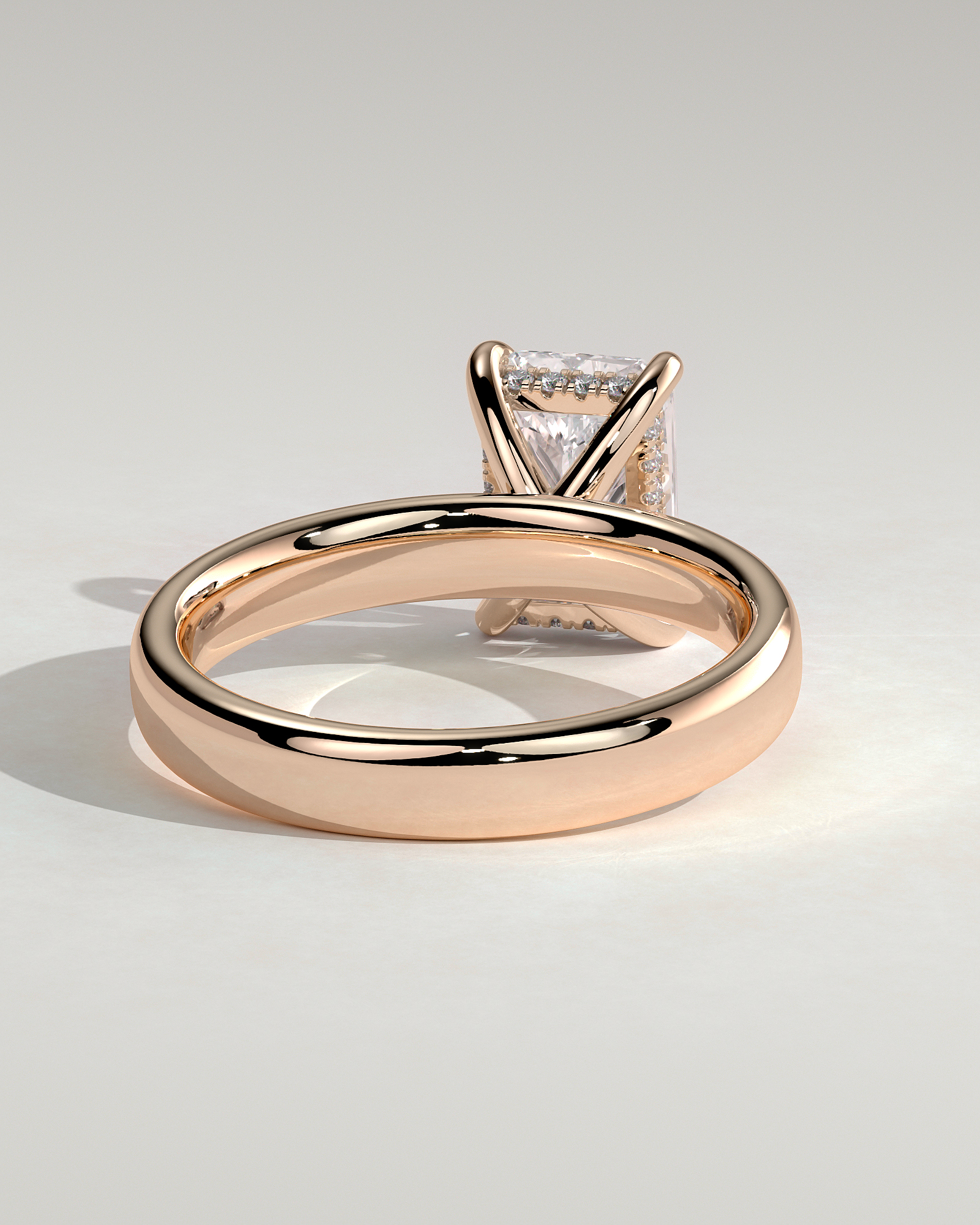 Angelina - Radiant Solitaire with Hidden Halo and Cigar Band - 18k Rose Gold High Setting