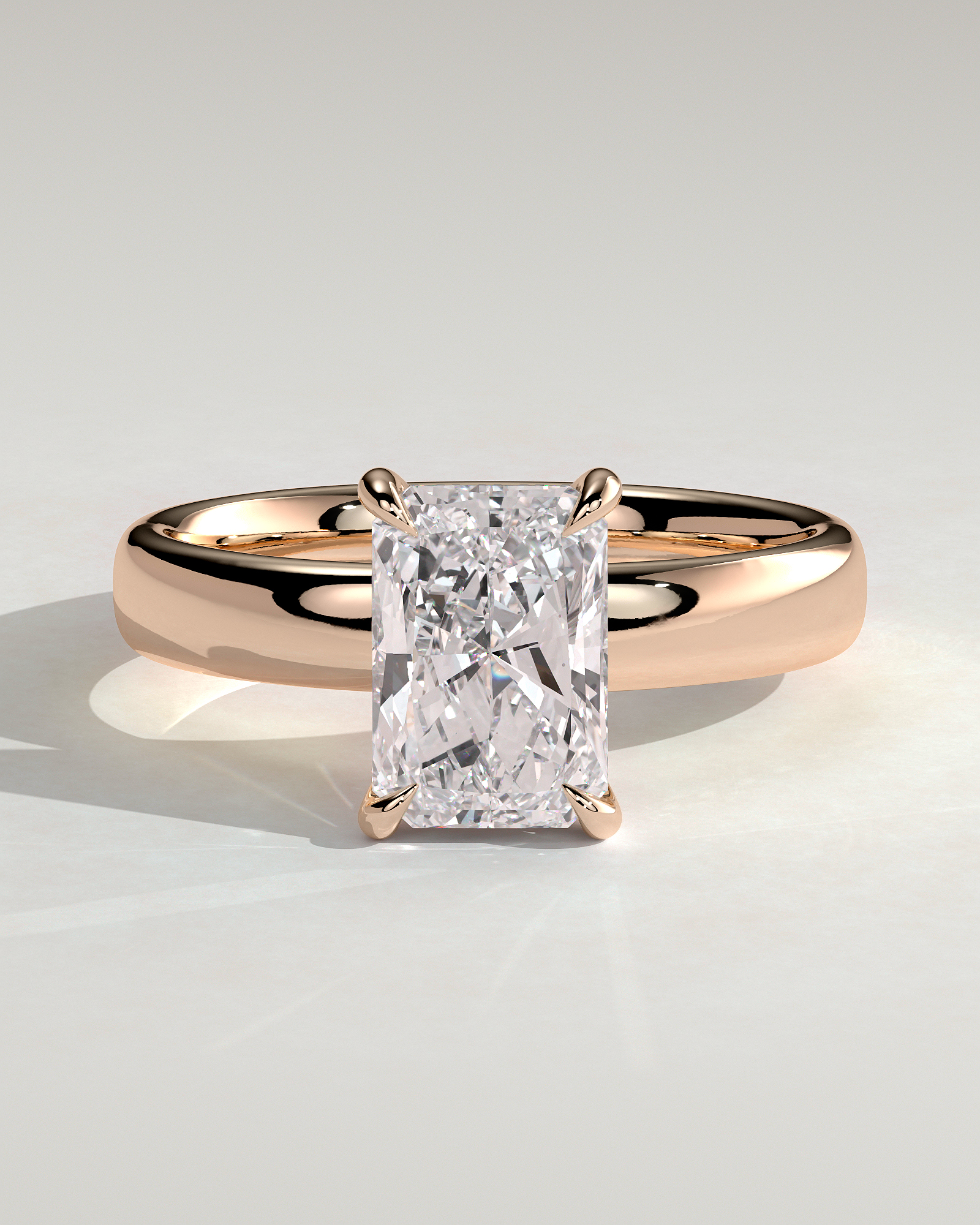 Angelina - Radiant Solitaire with Hidden Halo and Cigar Band - 18k Rose Gold High Setting