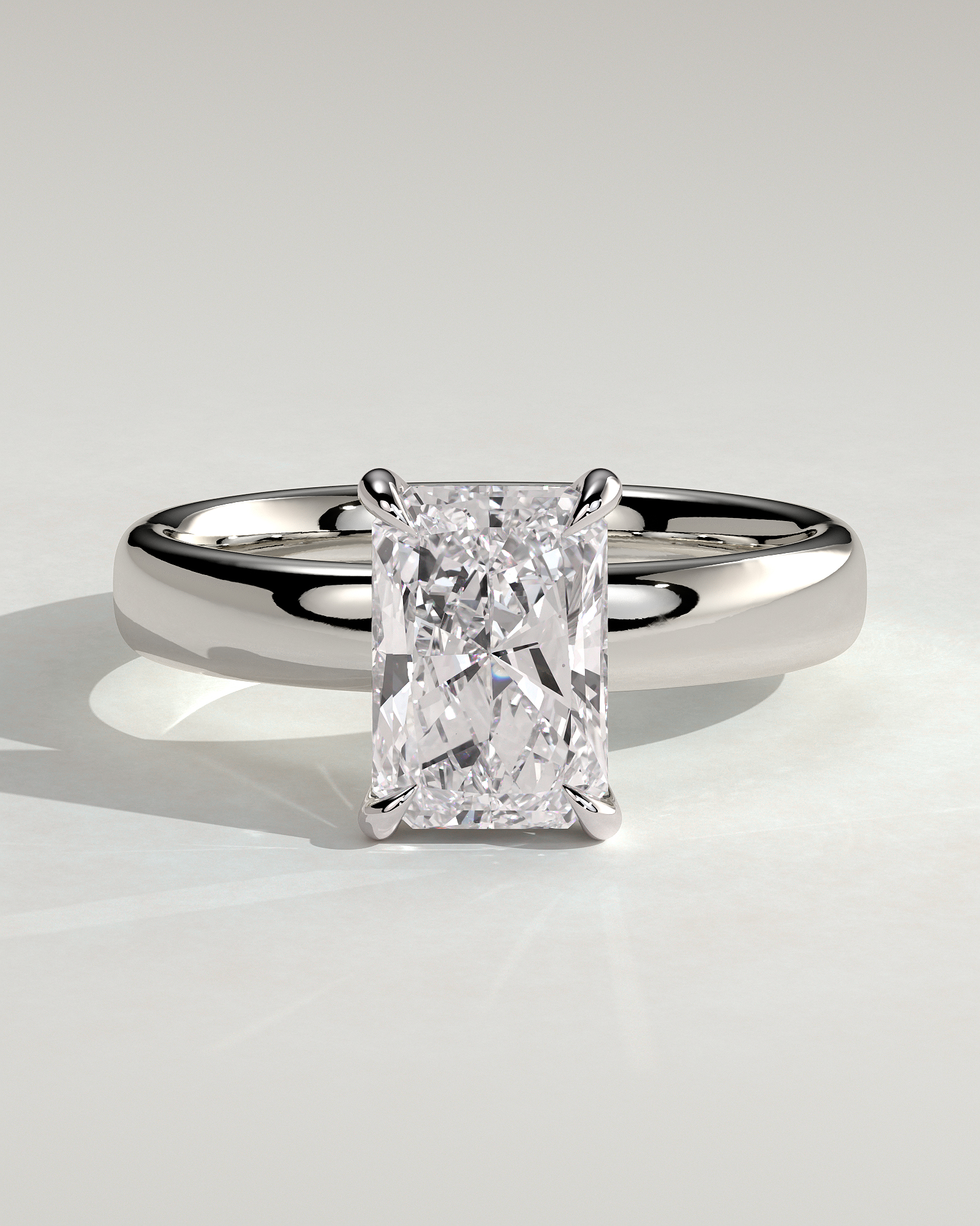 Angelina - Radiant Solitaire with Hidden Halo and Cigar Band - 18k White Gold High Setting