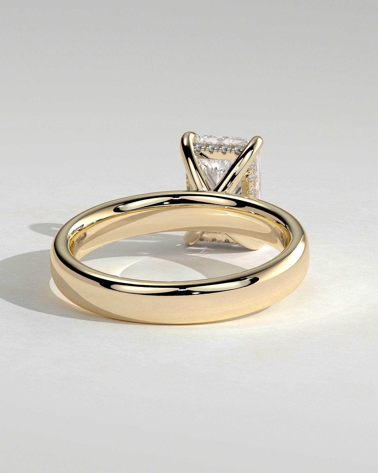 Angelina - Radiant Solitaire with Hidden Halo and Cigar Band - 18k Yellow Gold High Setting