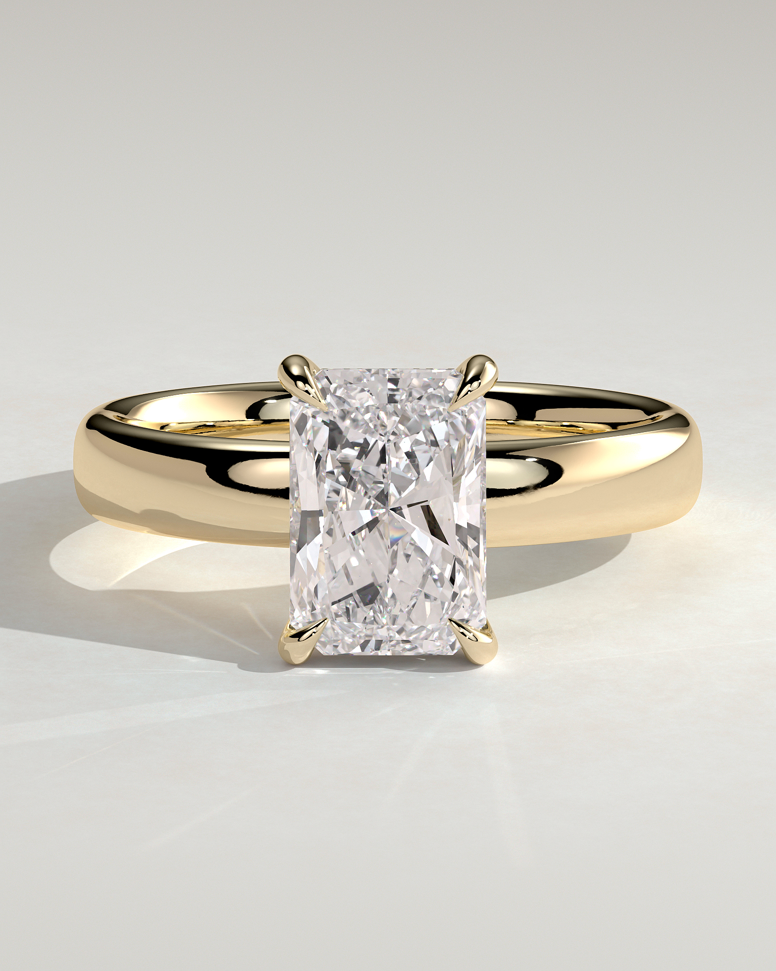 Angelina - Radiant Solitaire with Hidden Halo and Cigar Band - 18k Yellow Gold Low Setting