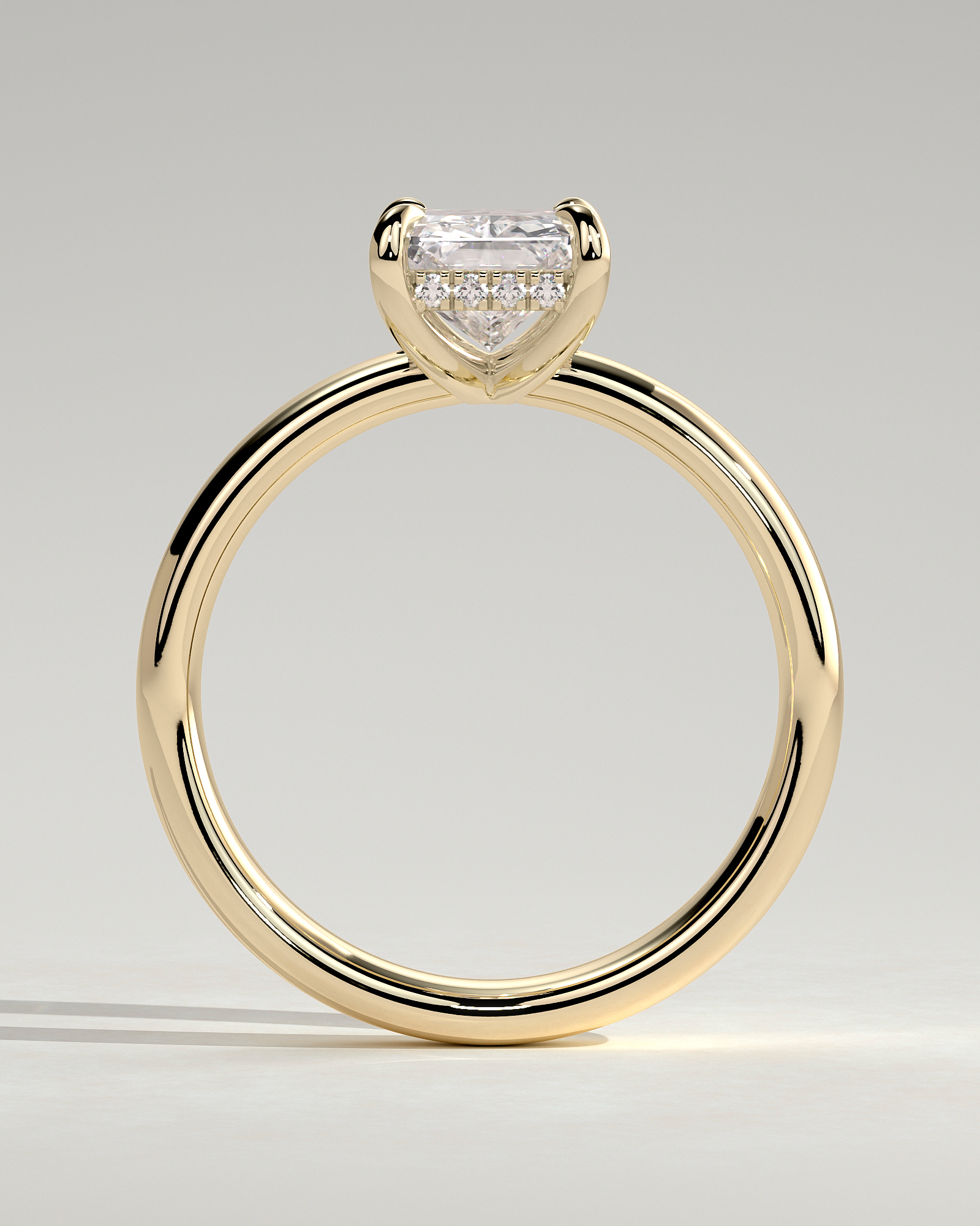 Angelina - Radiant Solitaire with Hidden Halo and Cigar Band - 18k Yellow Gold Low Setting