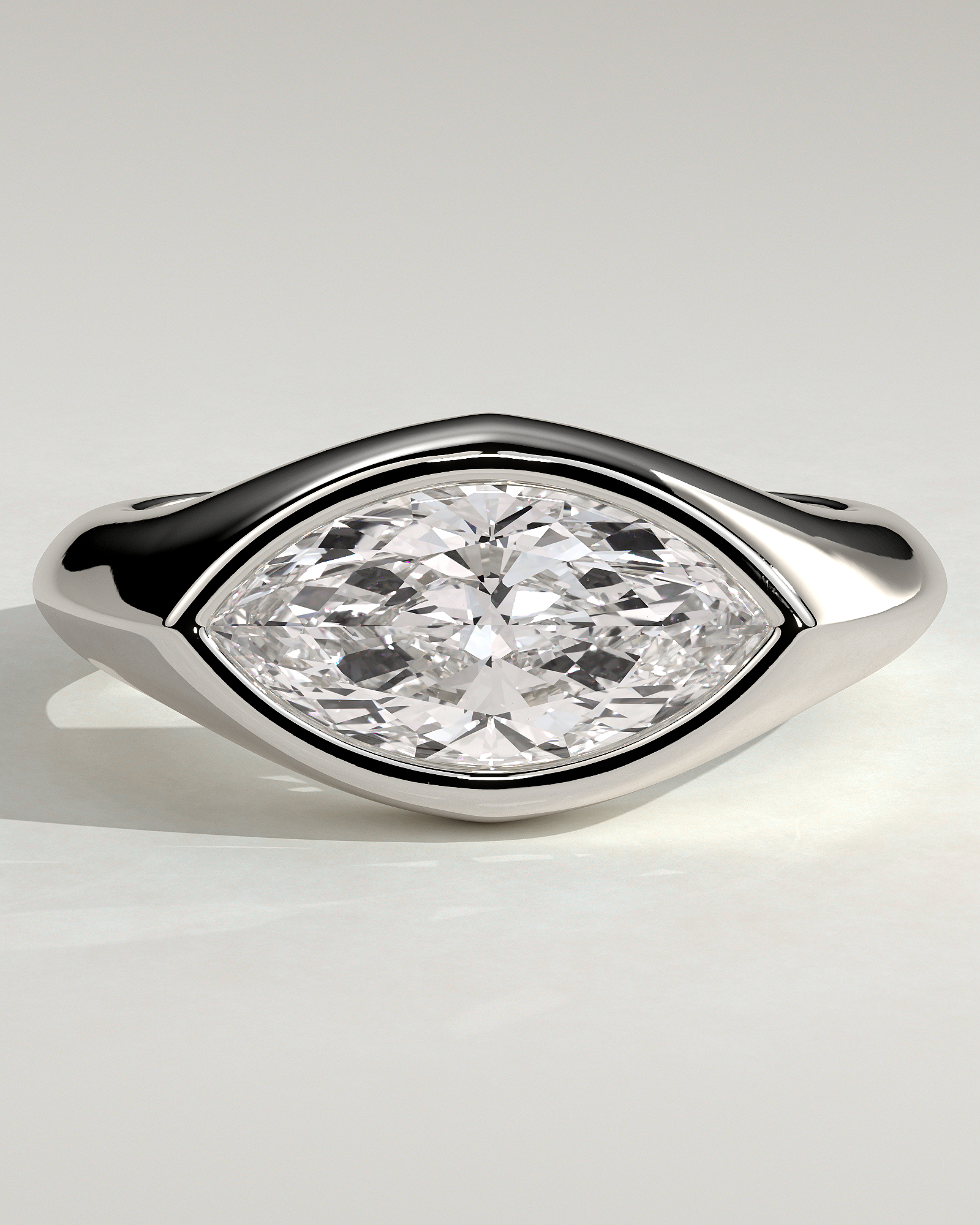 Angie - Marquise East West Bezel Solitaire - 18k White Gold