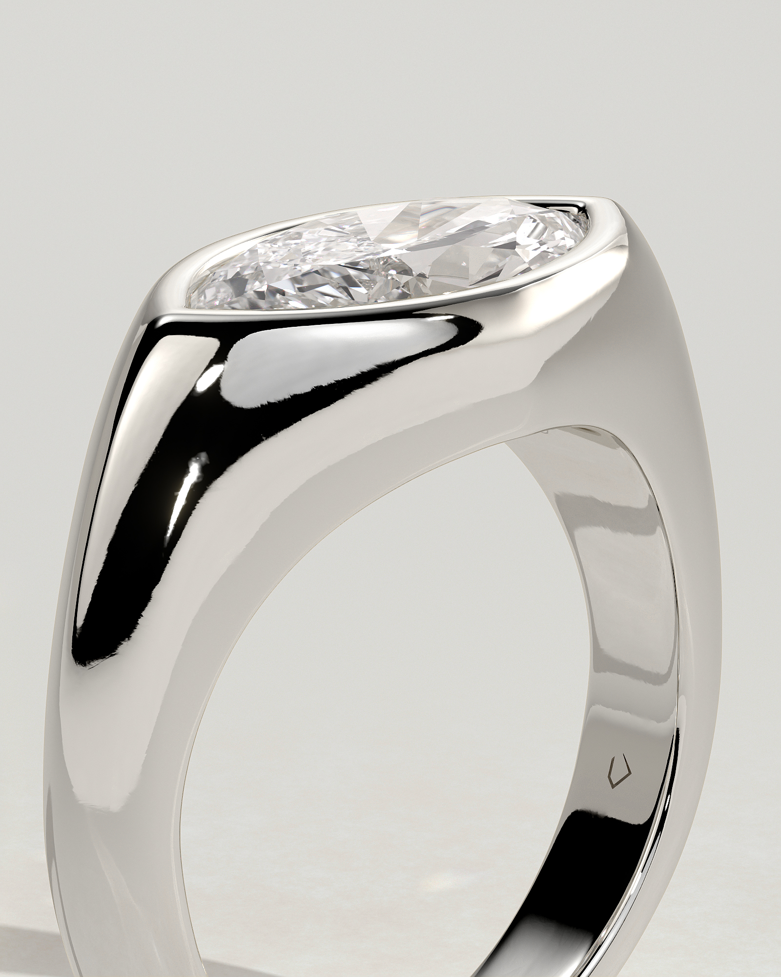 Angie - Marquise East West Bezel Solitaire - 18k White Gold
