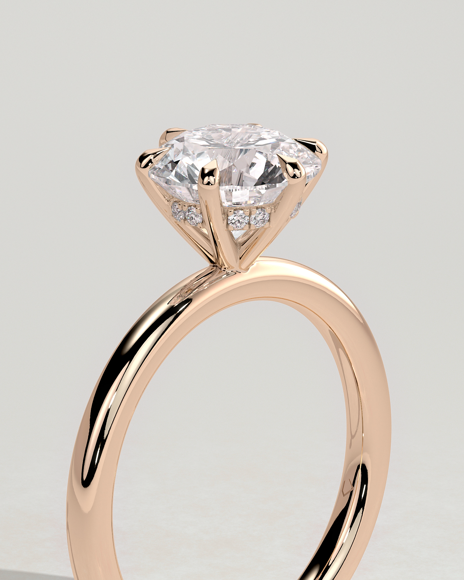 Anna  6 Claw Round Solitaire with Hidden Halo - 18k Rose Gold
