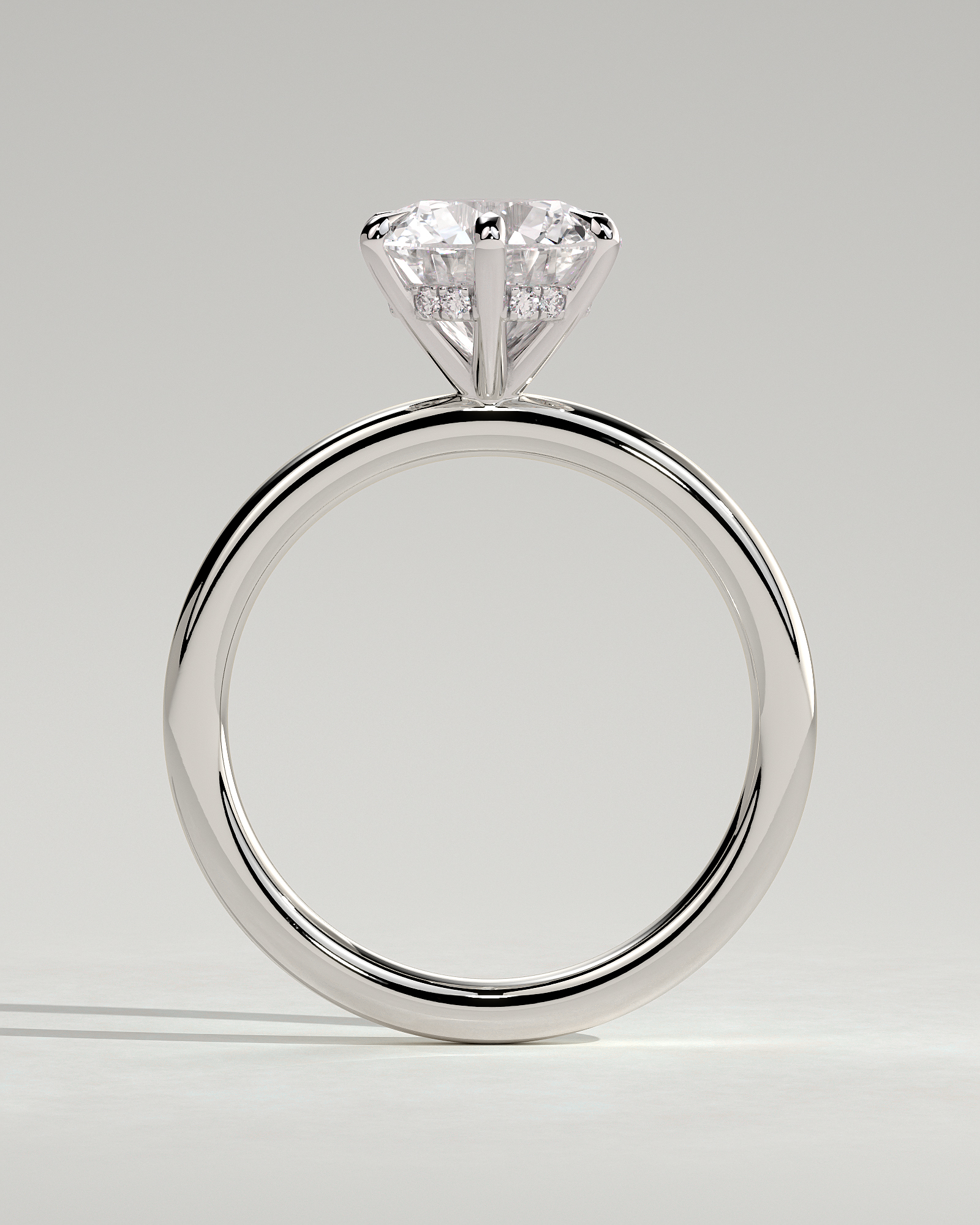 Anna  6 Claw Round Solitaire with Hidden Halo - 18k White Gold