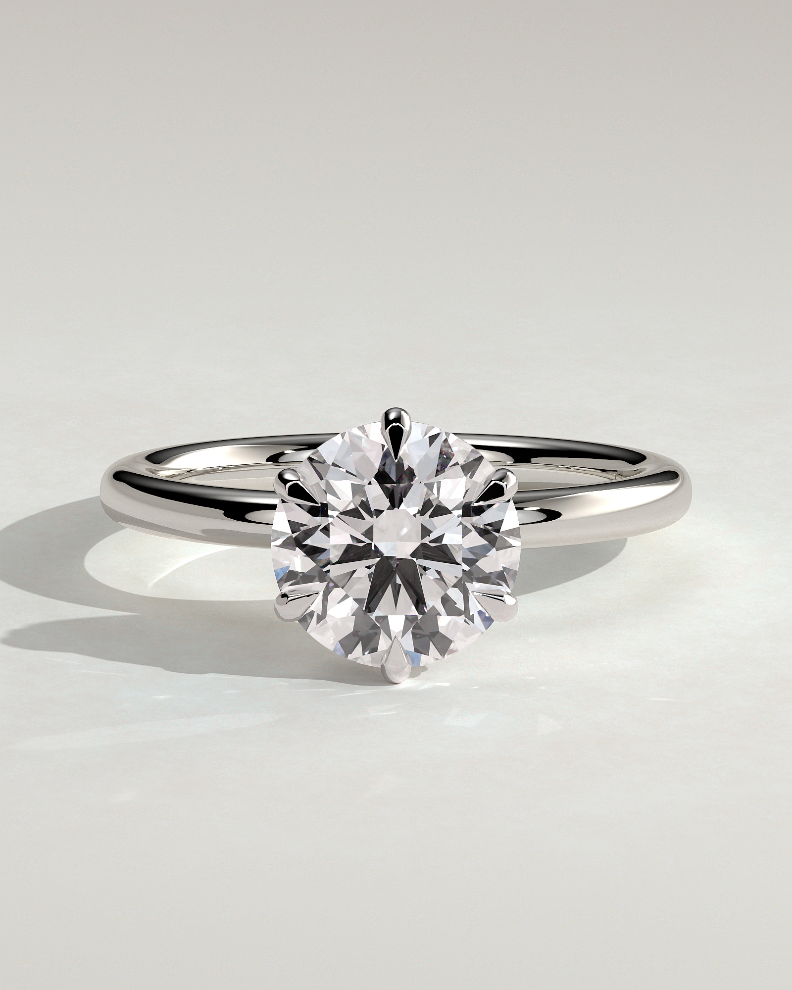 Anna  6 Claw Round Solitaire with Hidden Halo - 18k White Gold