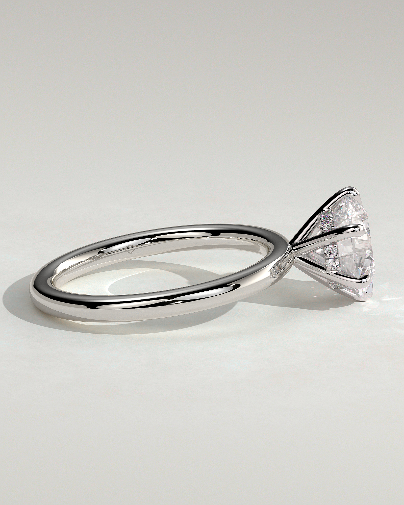 Anna  6 Claw Round Solitaire with Hidden Halo - 18k White Gold