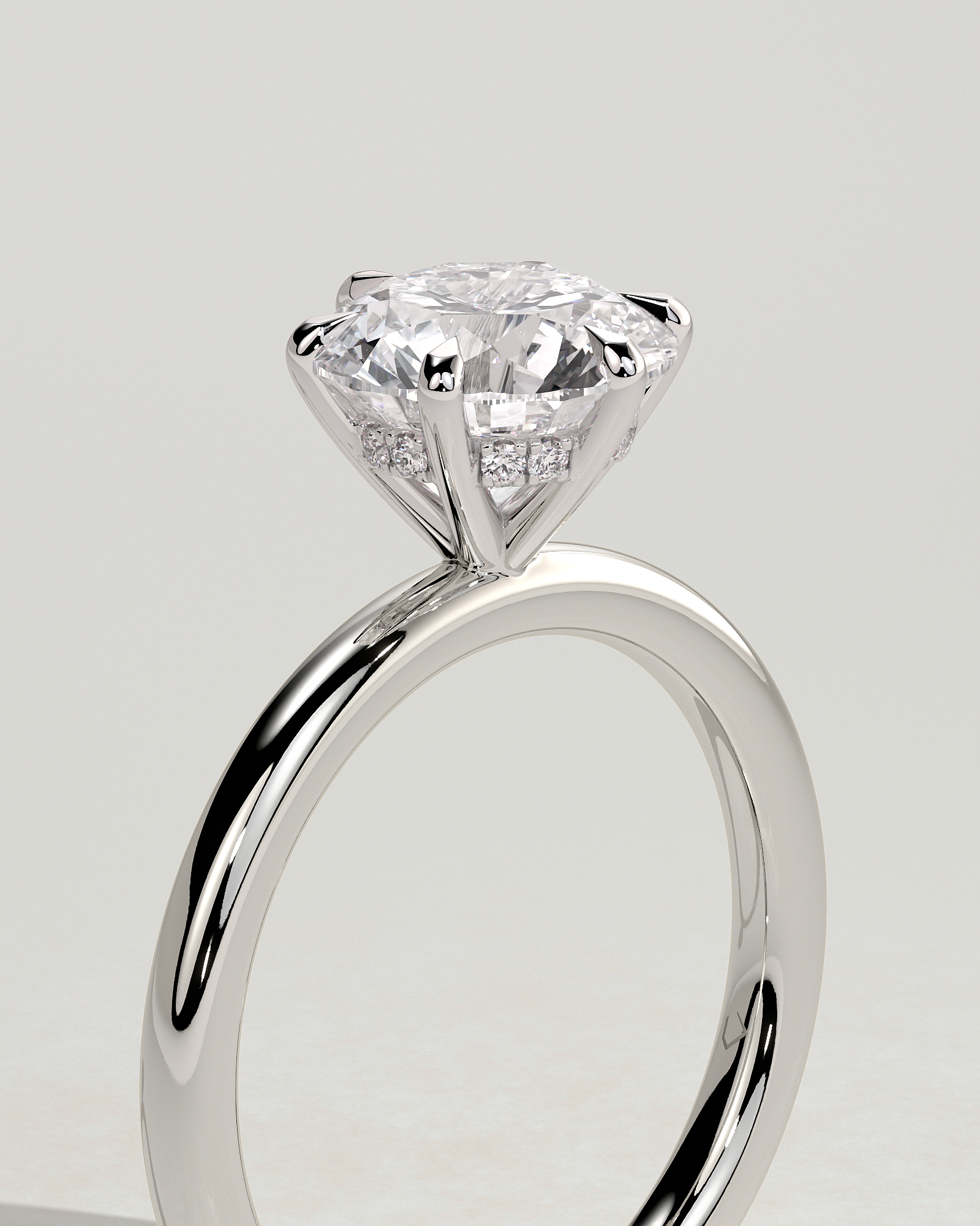 Anna  6 Claw Round Solitaire with Hidden Halo - 18k White Gold