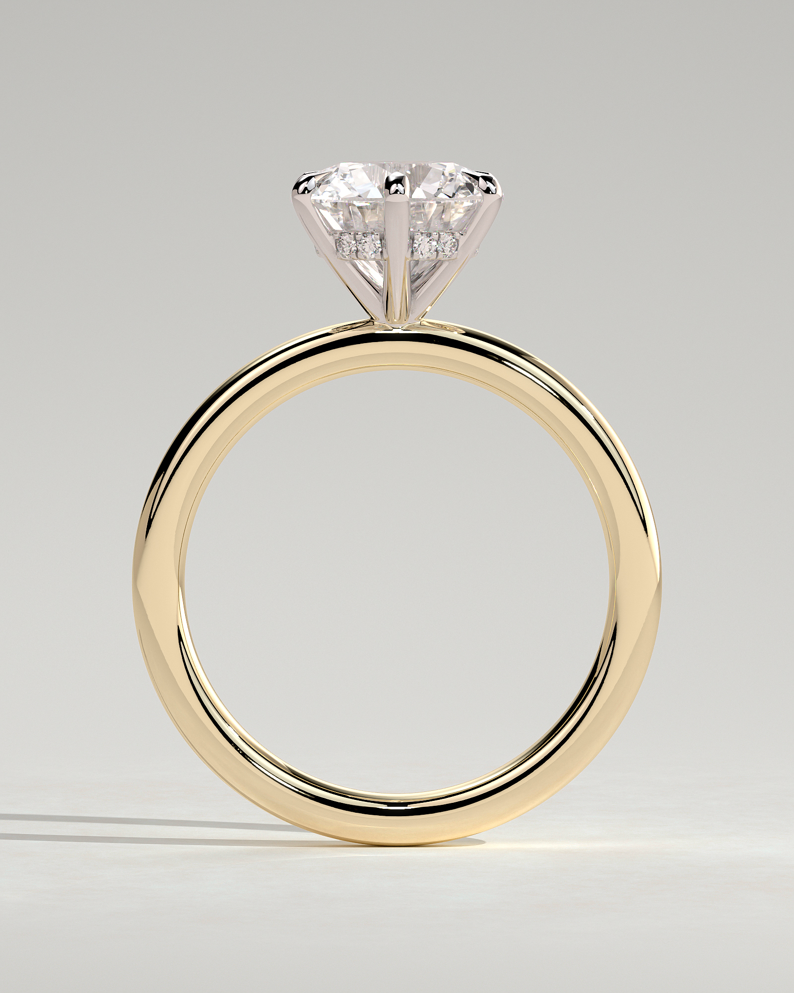 Anna  6 Claw Round Solitaire with Hidden Halo - 18k Yellow Gold / 18k White Gold