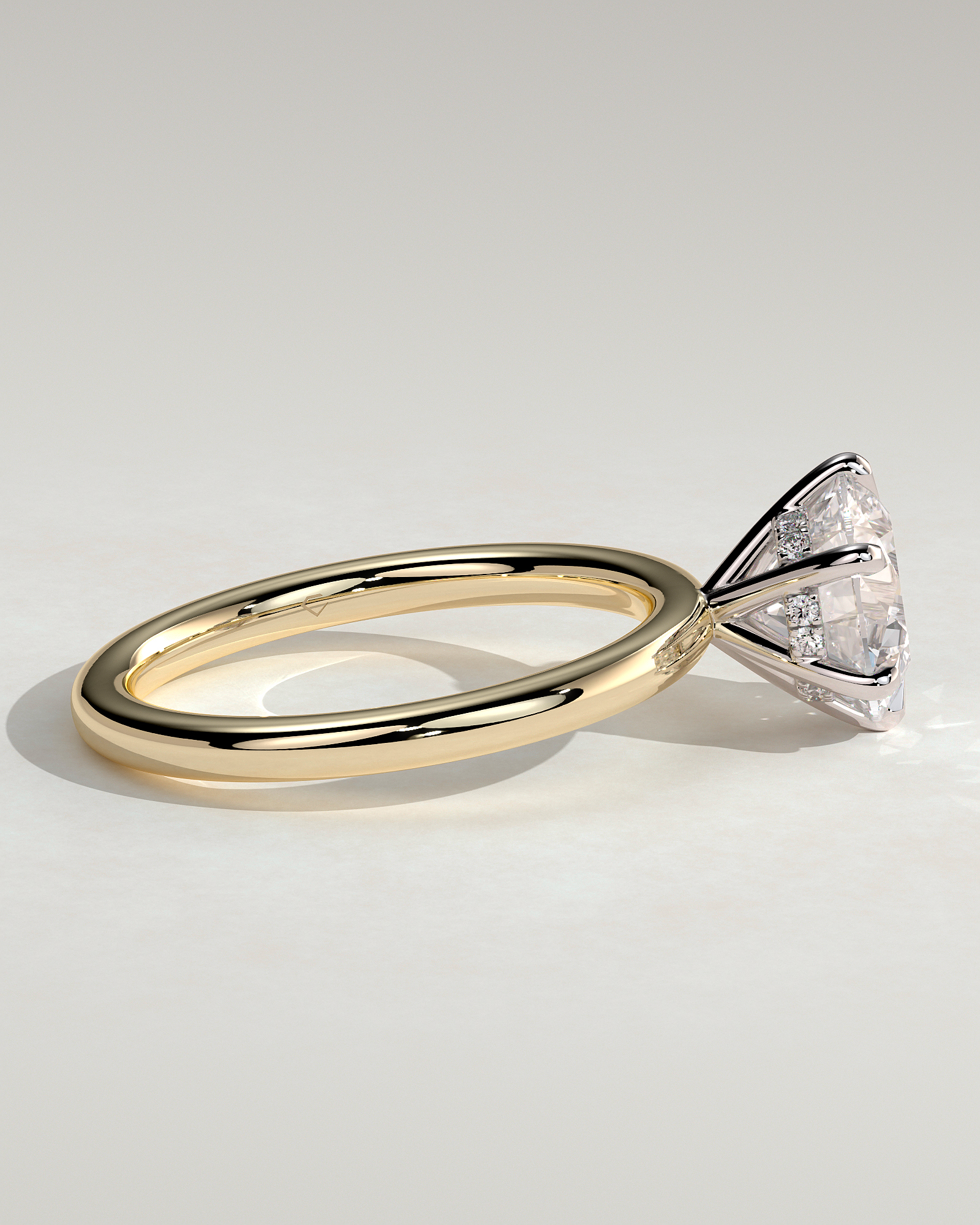 Anna  6 Claw Round Solitaire with Hidden Halo - 18k Yellow Gold / 18k White Gold