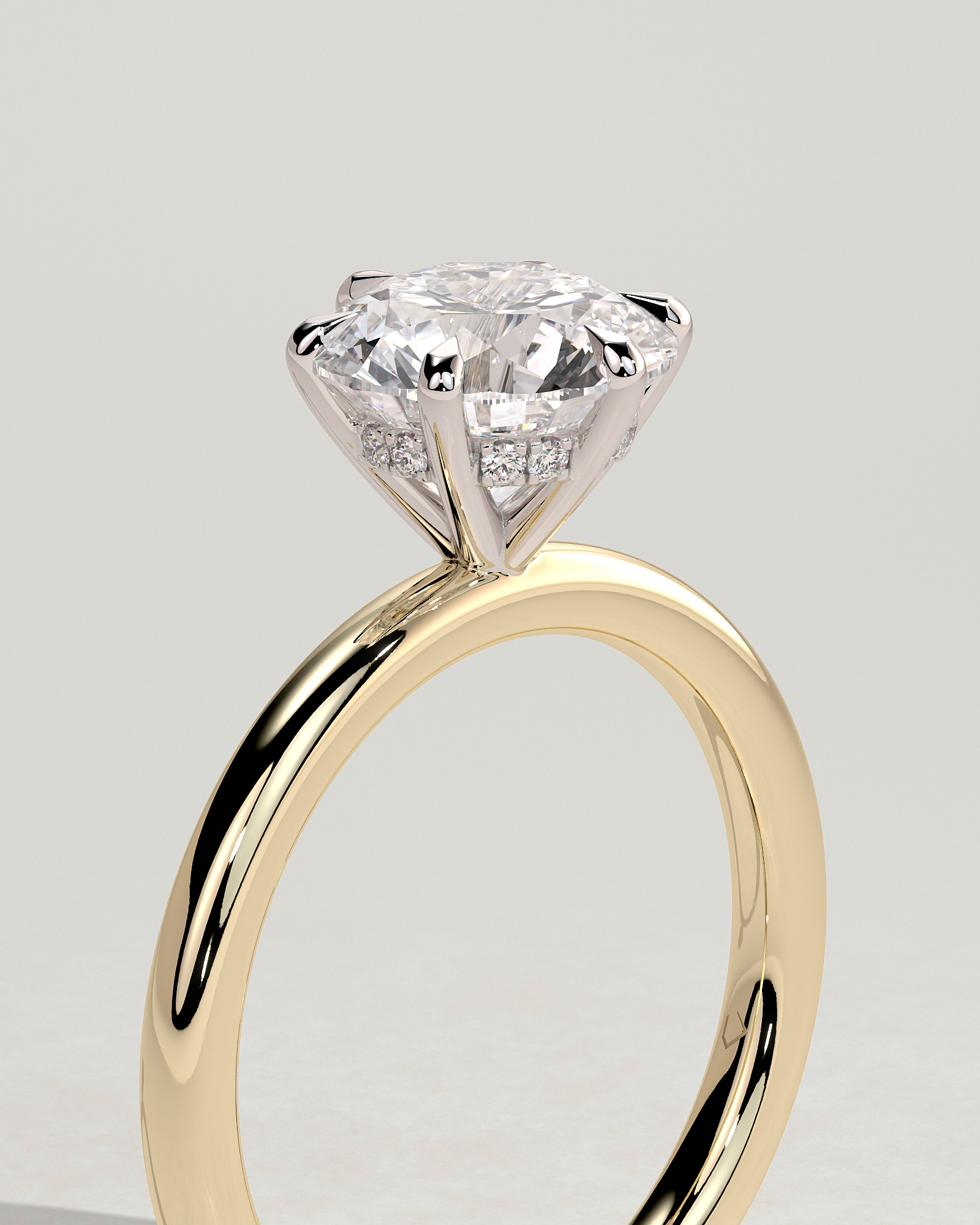 Anna  6 Claw Round Solitaire with Hidden Halo - 18k Yellow Gold / 18k White Gold
