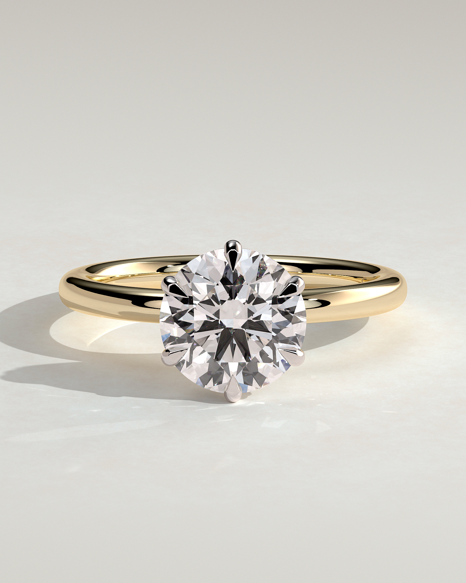 Anna  6 Claw Round Solitaire with Hidden Halo - 18k Yellow Gold / 18k White Gold