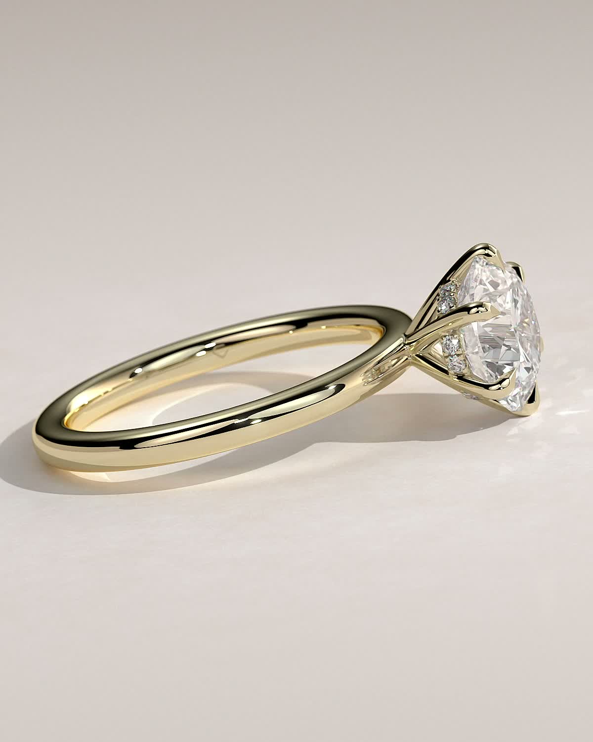 Anna  6 Claw Round Solitaire with Hidden Halo - 18k Yellow Gold