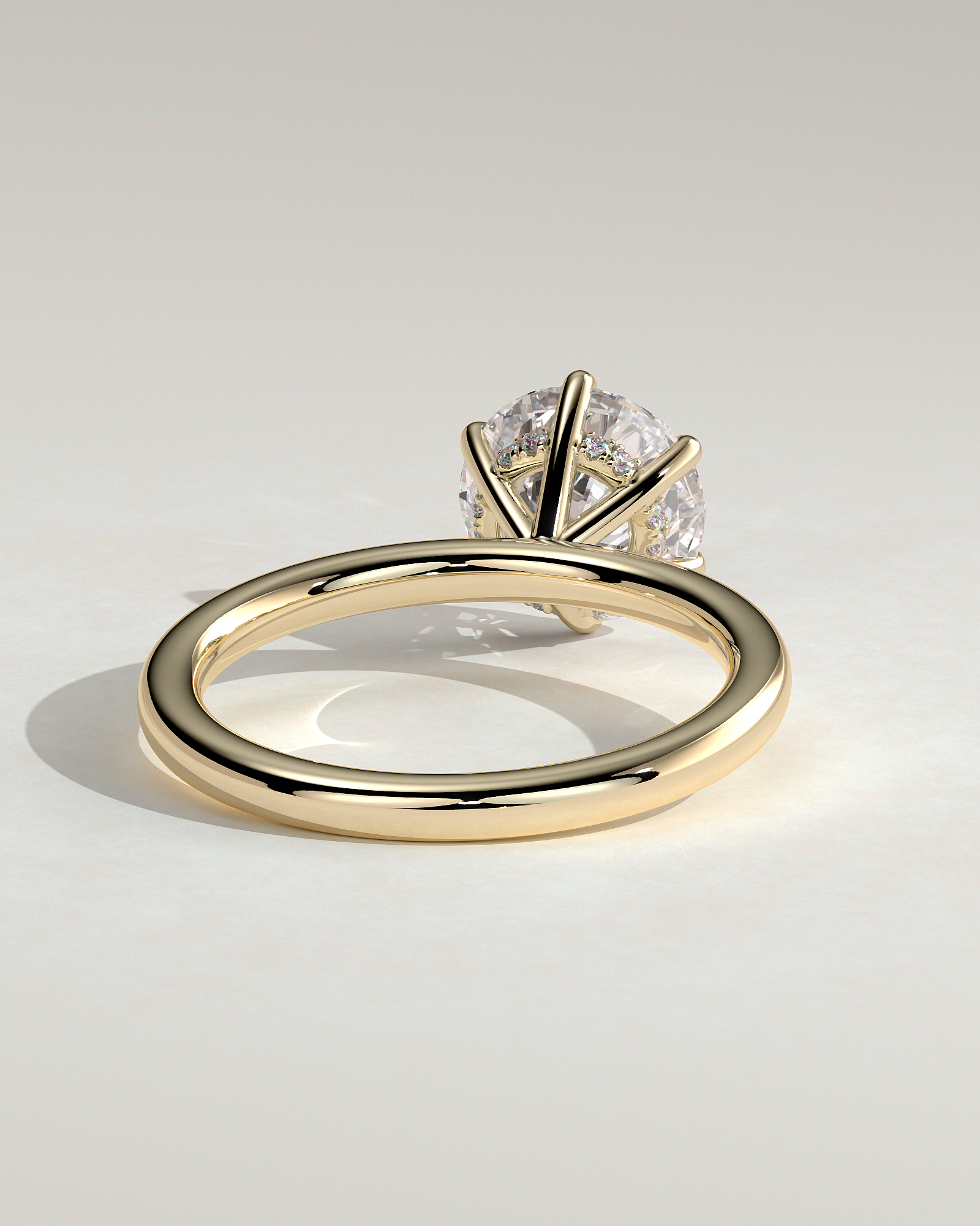Anna  6 Claw Round Solitaire with Hidden Halo - 18k Yellow Gold