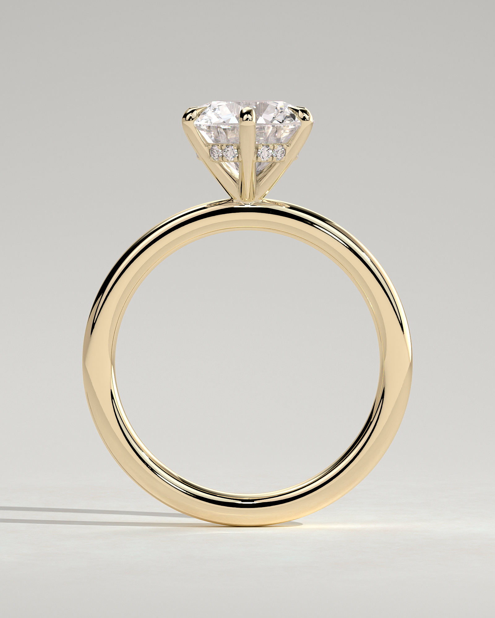 Anna  6 Claw Round Solitaire with Hidden Halo - 18k Yellow Gold