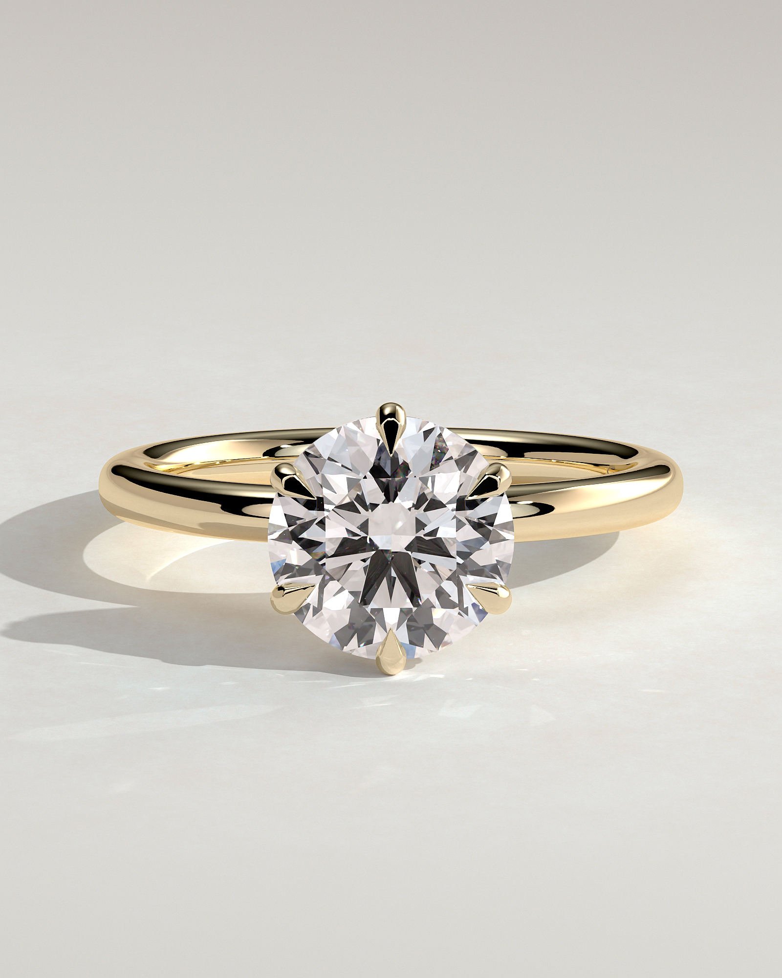 Anna  6 Claw Round Solitaire with Hidden Halo - 18k Yellow Gold