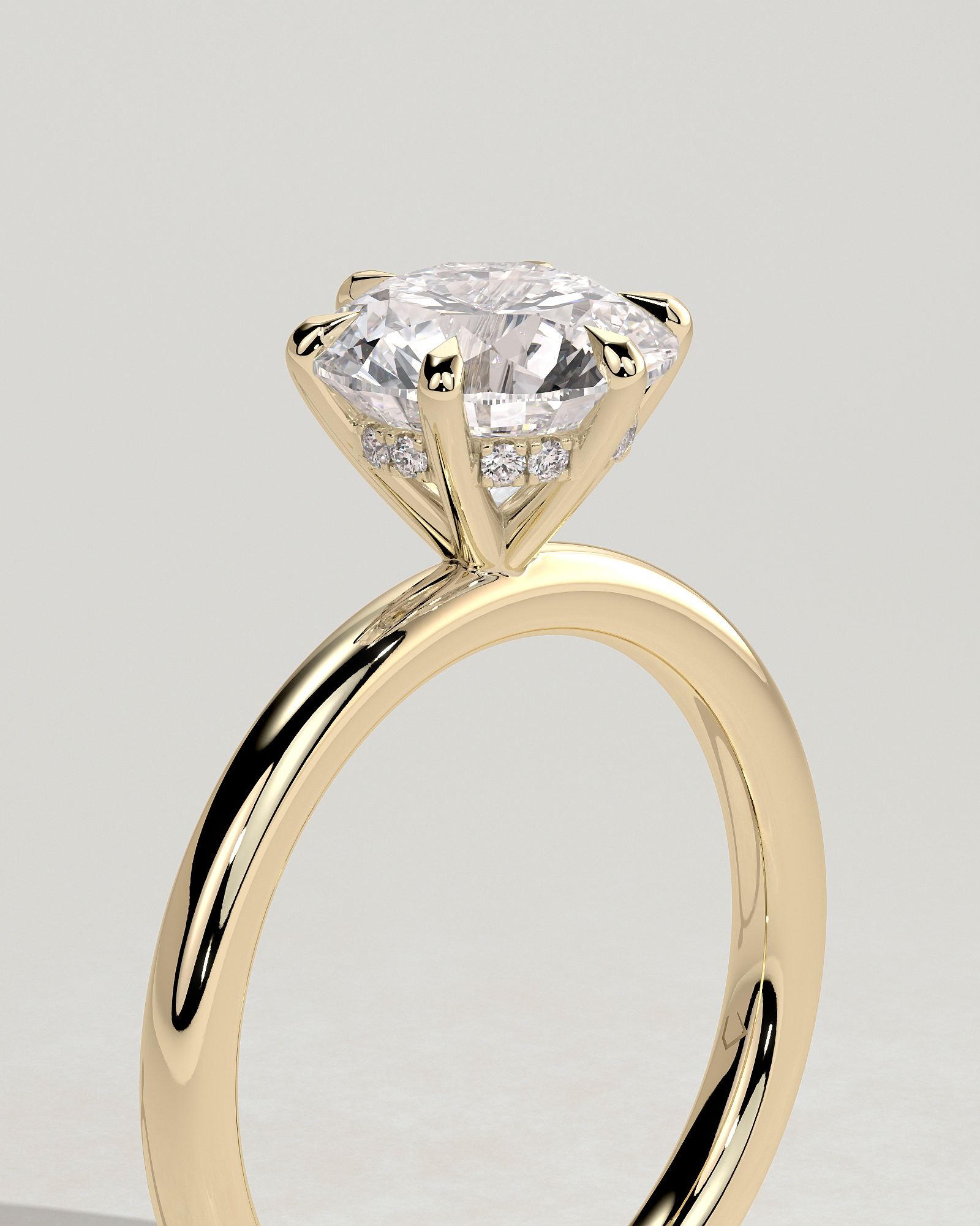Anna  6 Claw Round Solitaire with Hidden Halo - 18k Yellow Gold