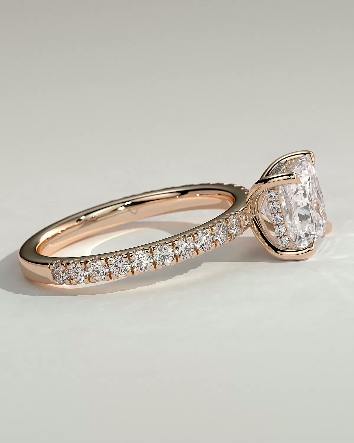 Annie  Princess Solitaire with Hidden Halo and Pave - 18k Rose Gold