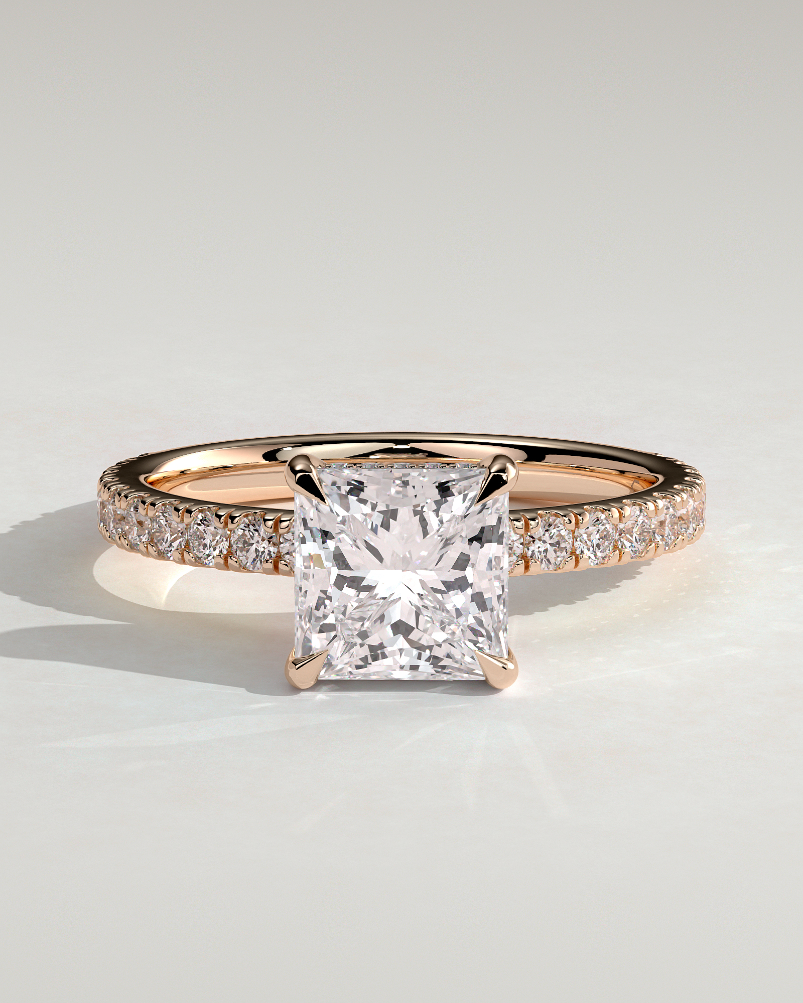 Annie  Princess Solitaire with Hidden Halo and Pave - 18k Rose Gold