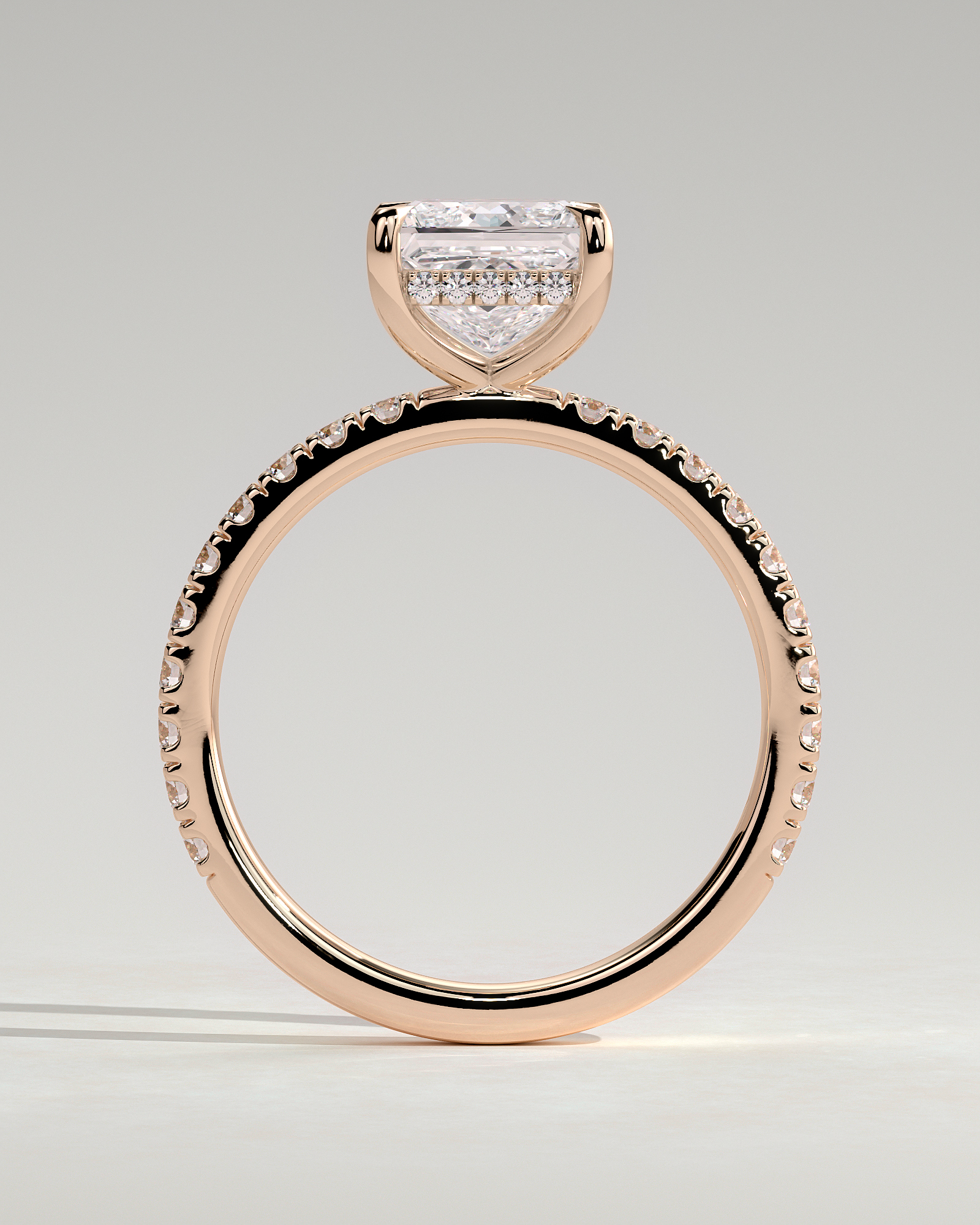 Annie  Princess Solitaire with Hidden Halo and Pave - 18k Rose Gold